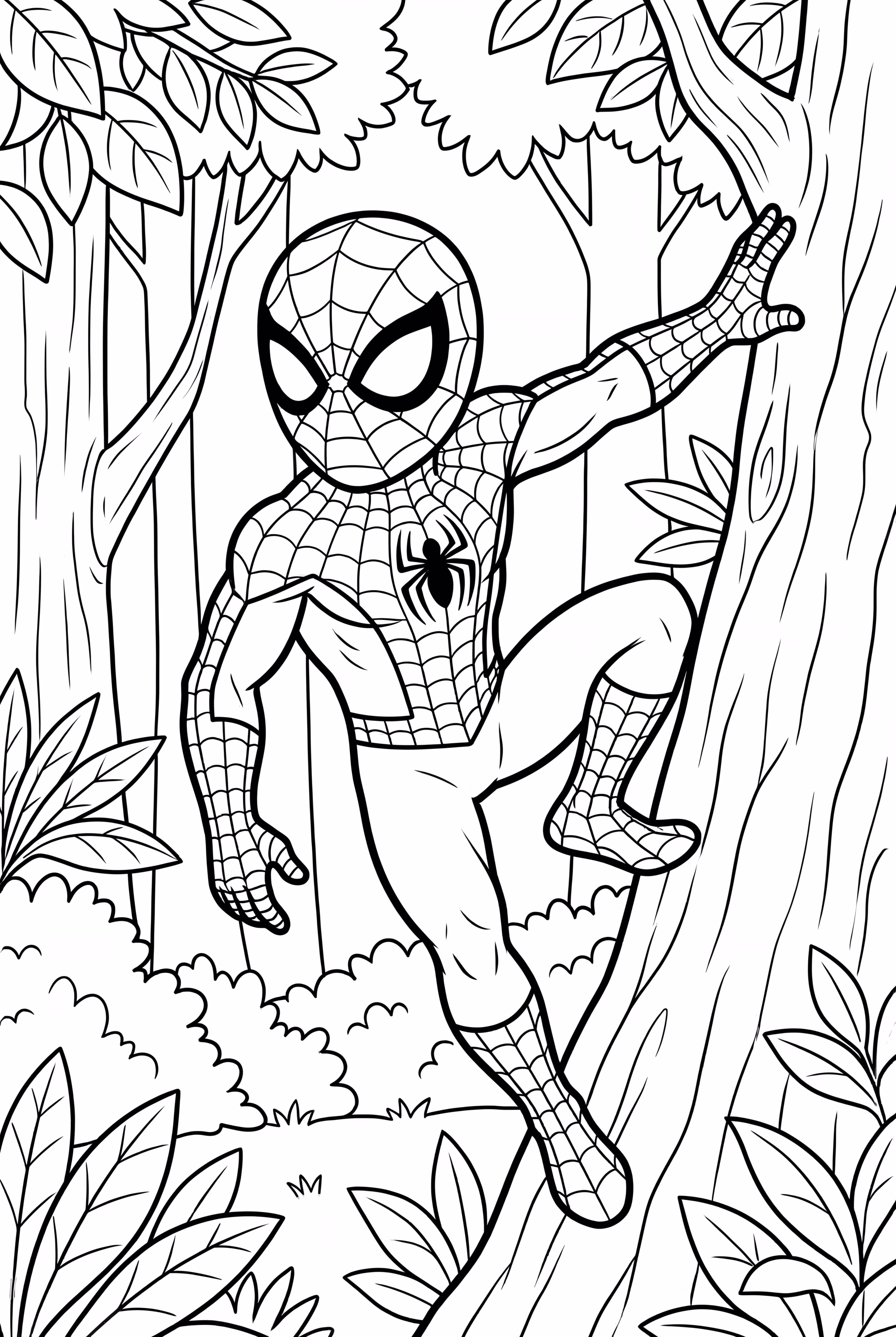 蜘蛛侠爬树填色页