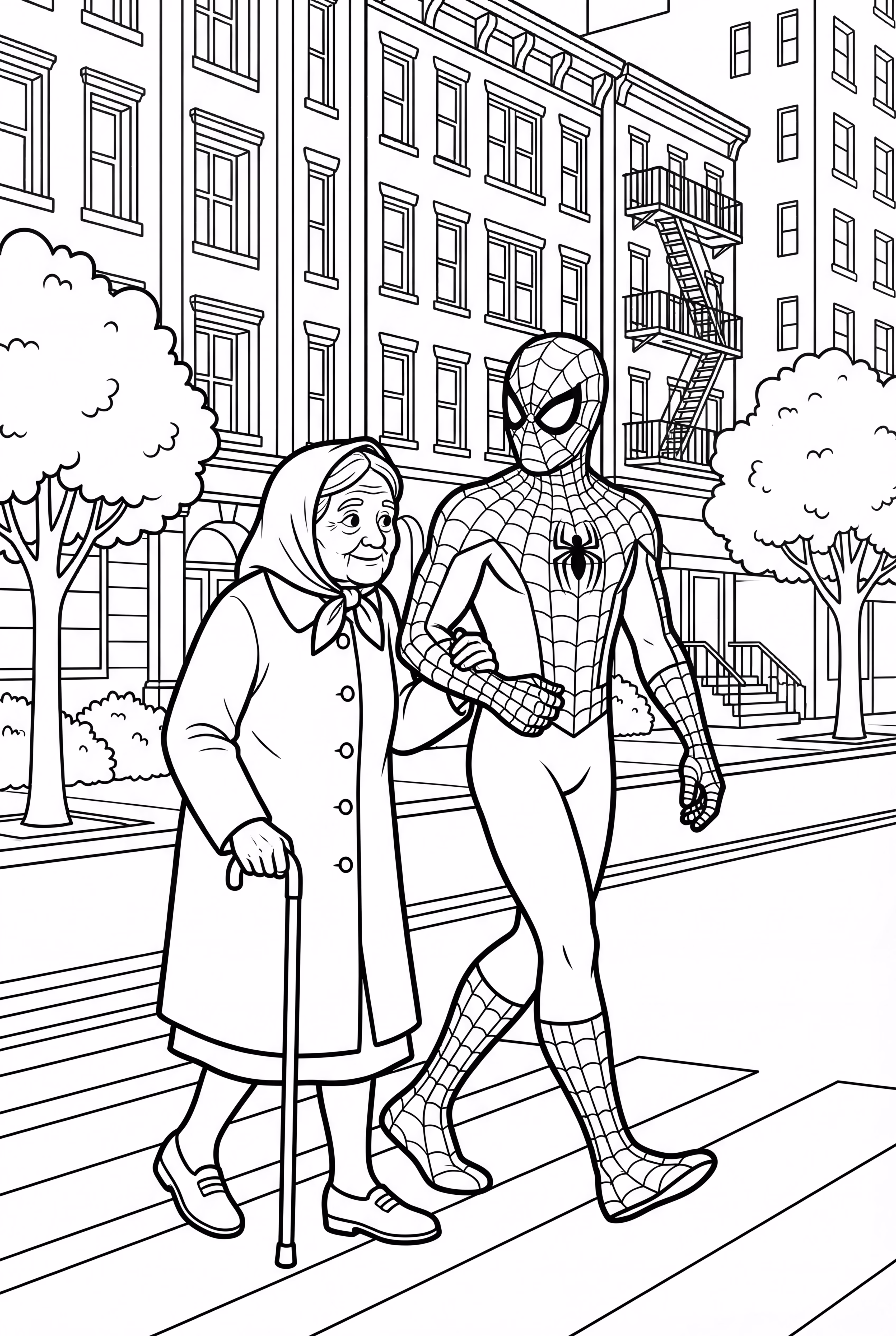 蜘蛛侠帮助老妇人过马路