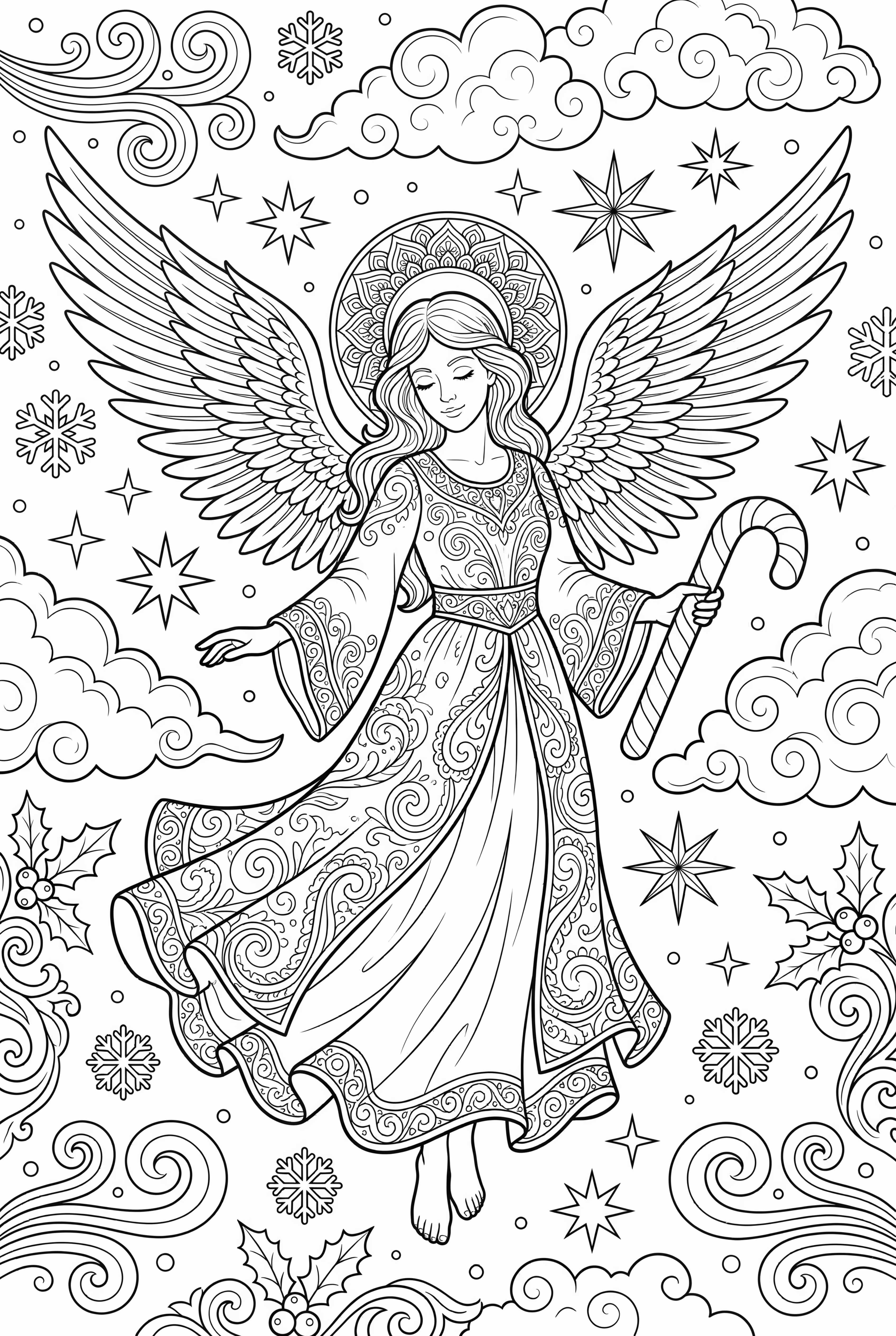 一位带着拐杖糖飞翔的美丽天使