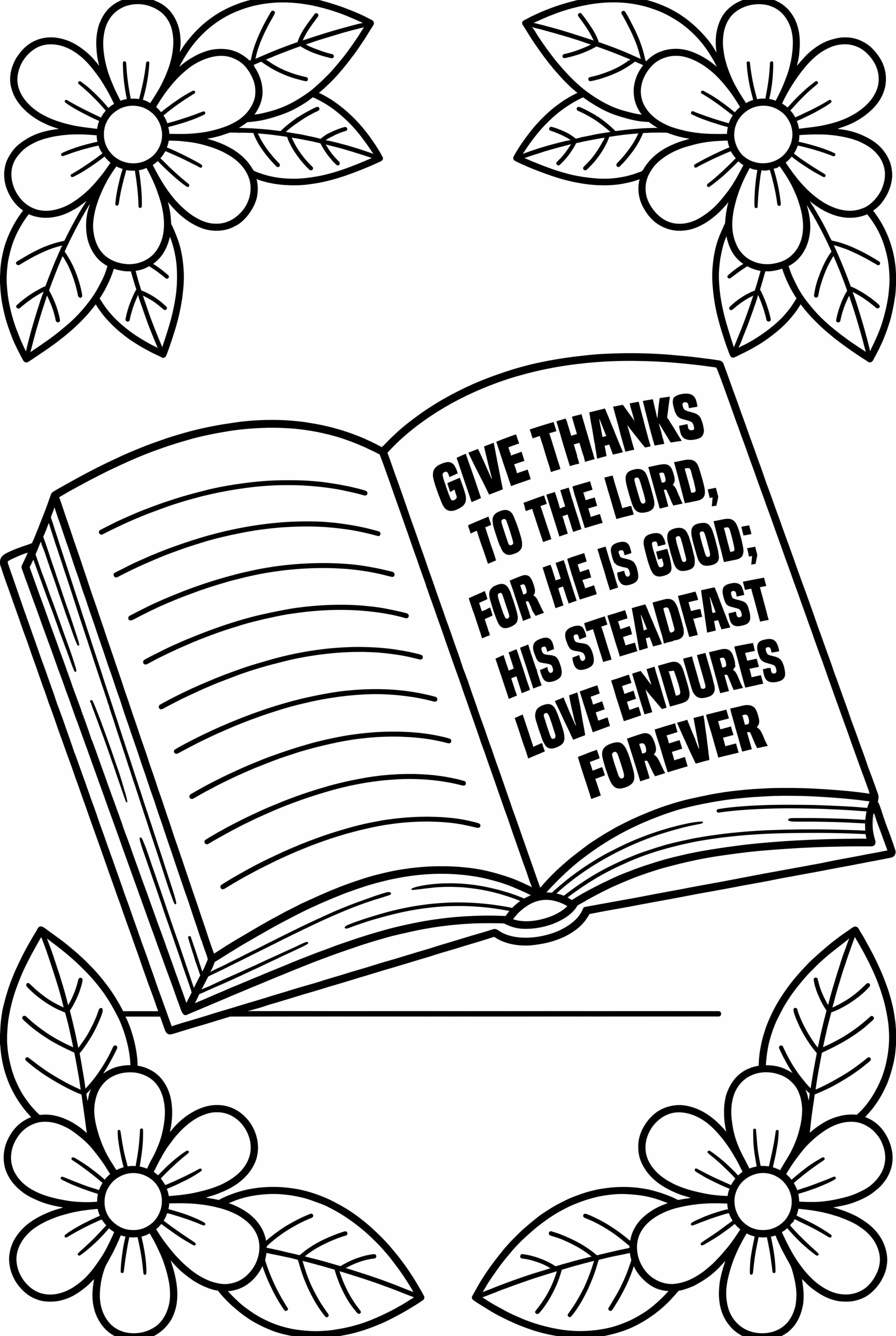 一本打开的书上有圣经经文和花朵