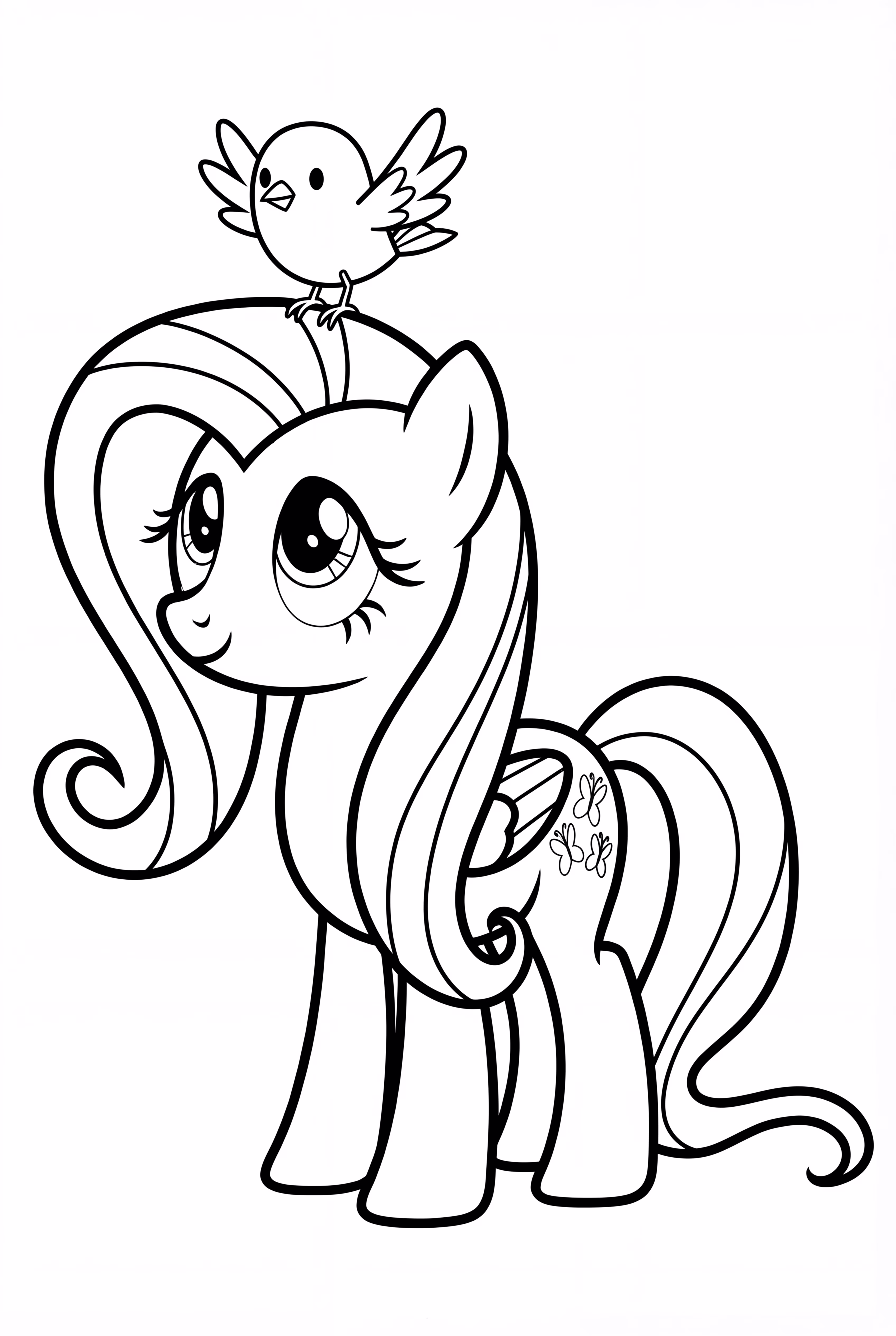A Bird Resting On Fluttershy's Head