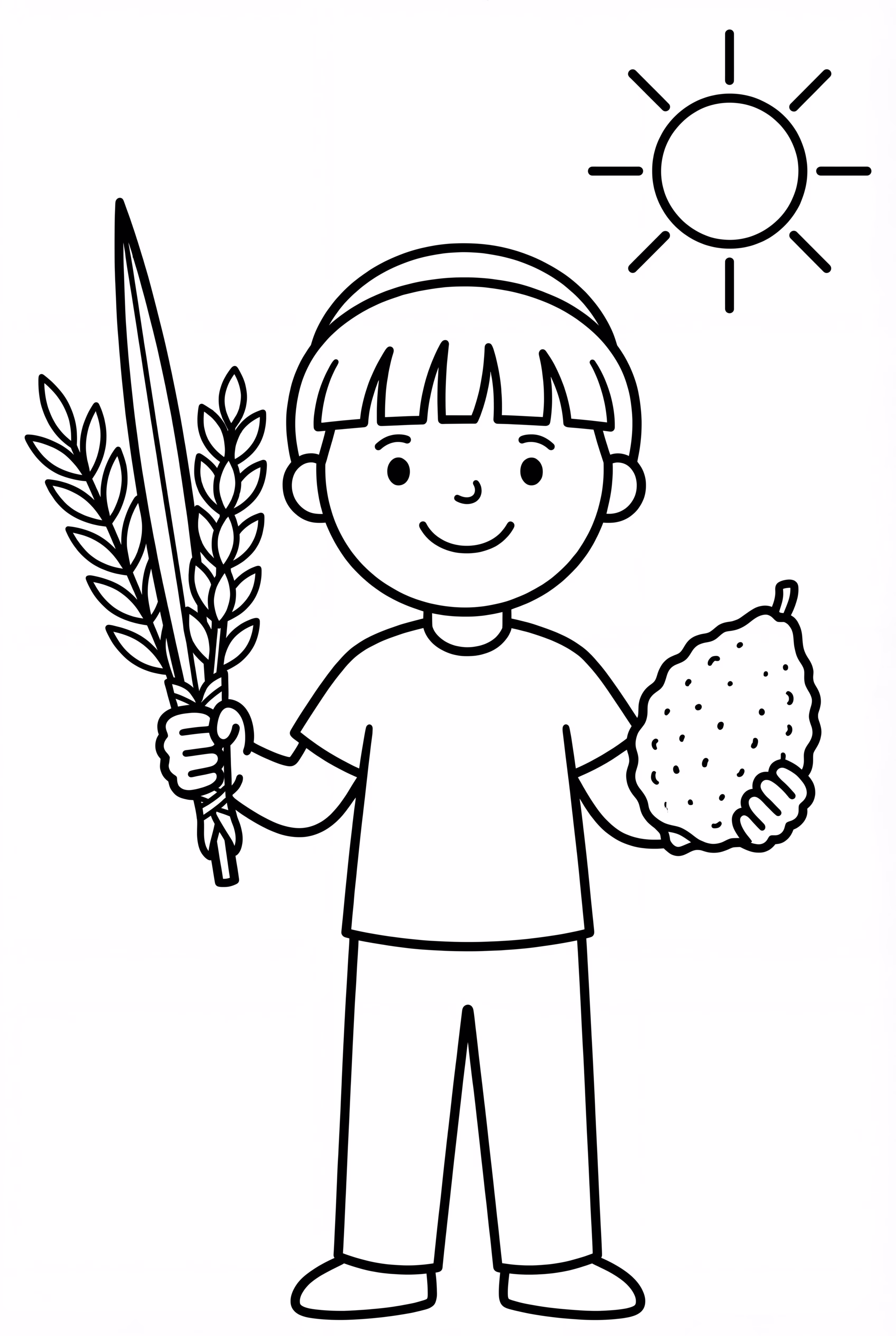 一个男孩手持住棚节的鲁拉夫和以特禄