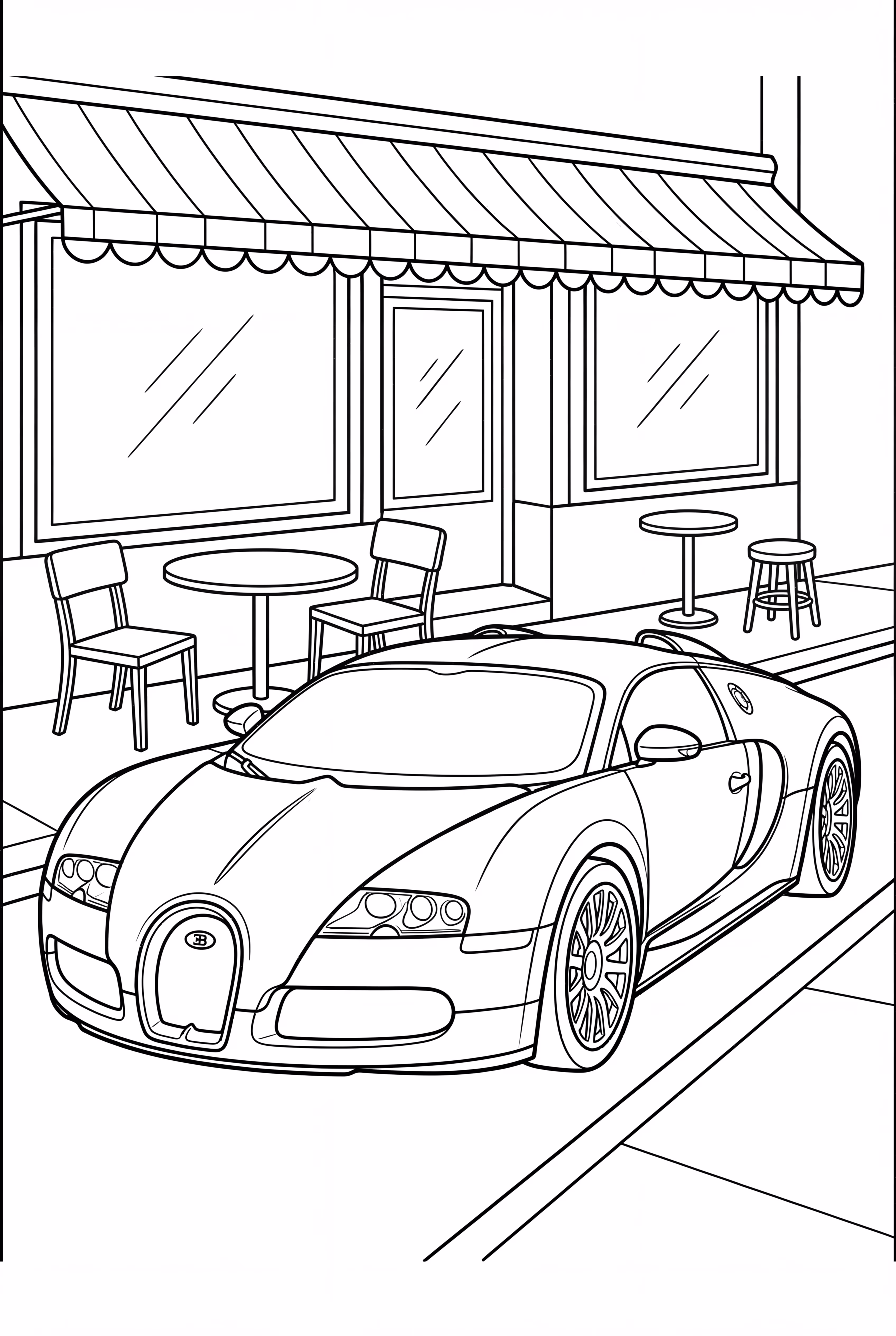 A Bugatti In Front Of A Cafe