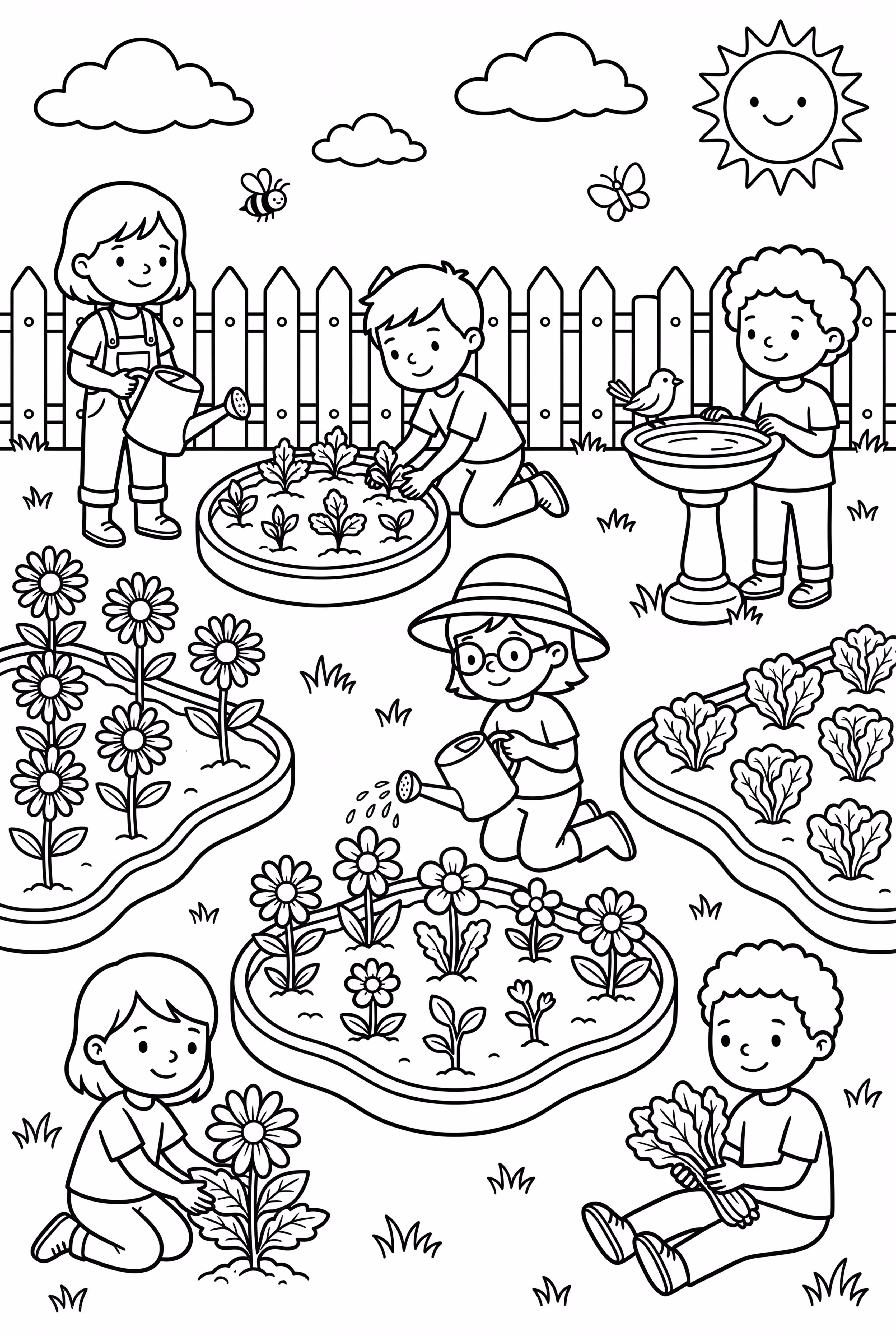 분주한 커뮤니티 정원 풍경