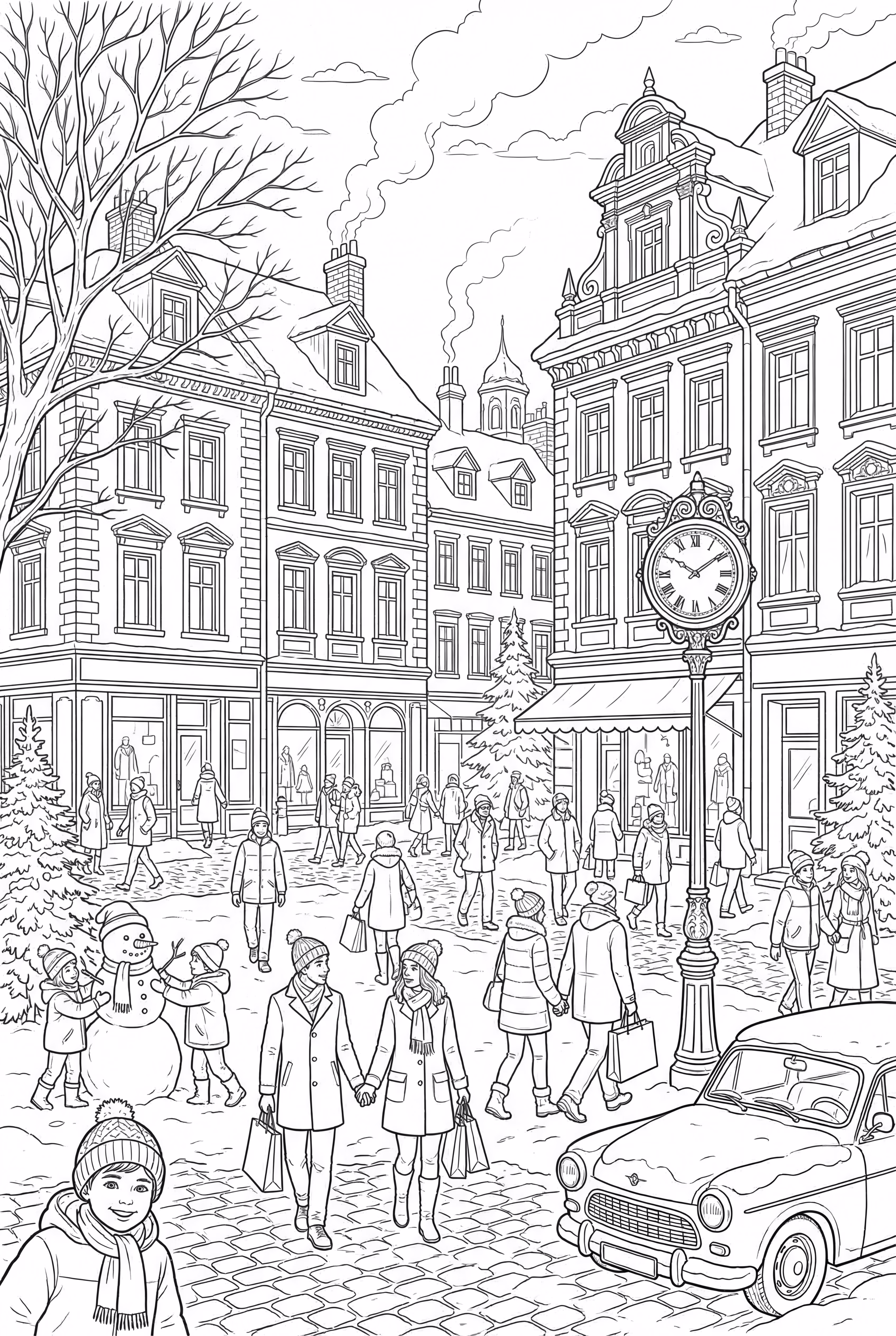 A Bustling Winter City Scene