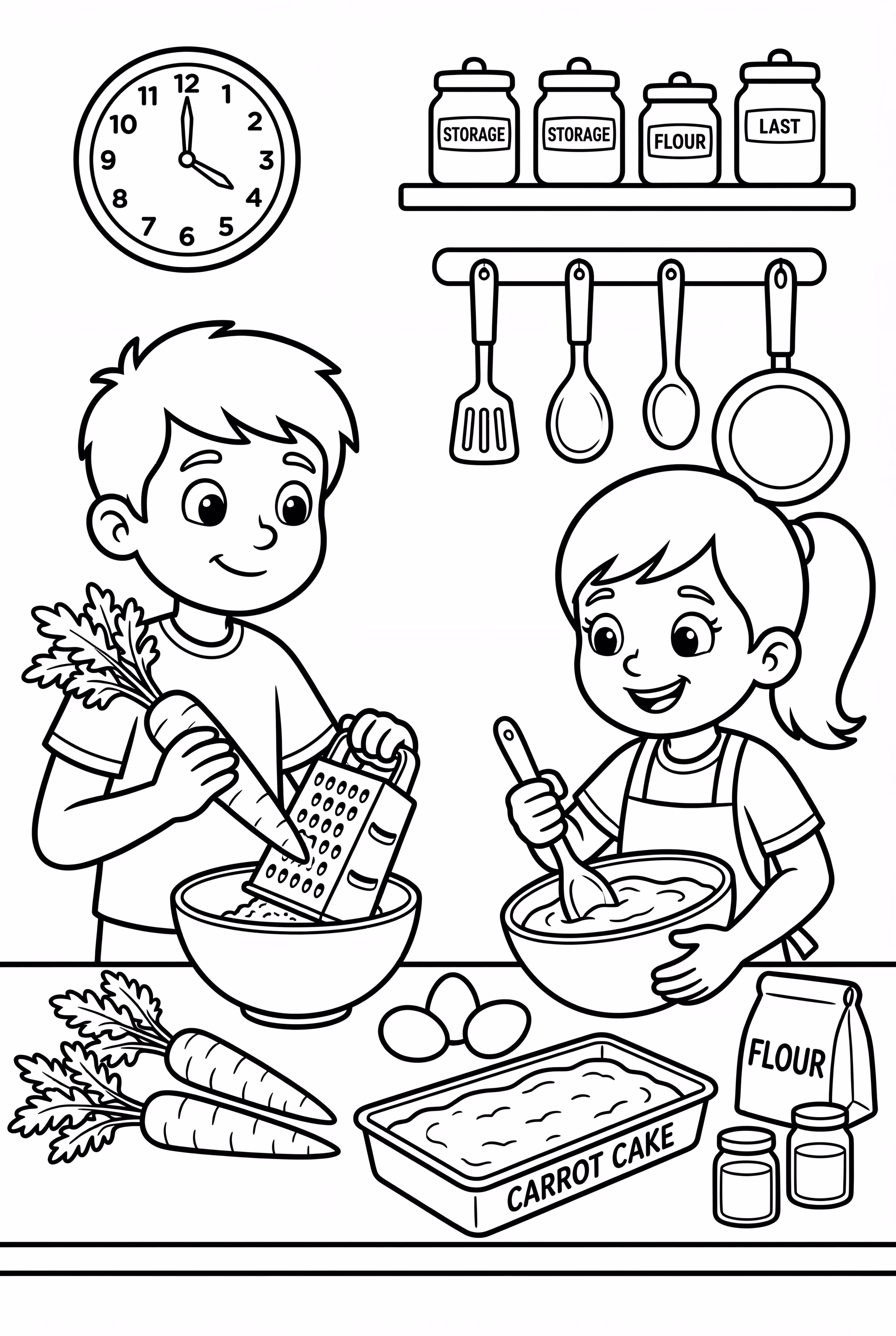 A Busy Kitchen Scene Making Carrot Cake