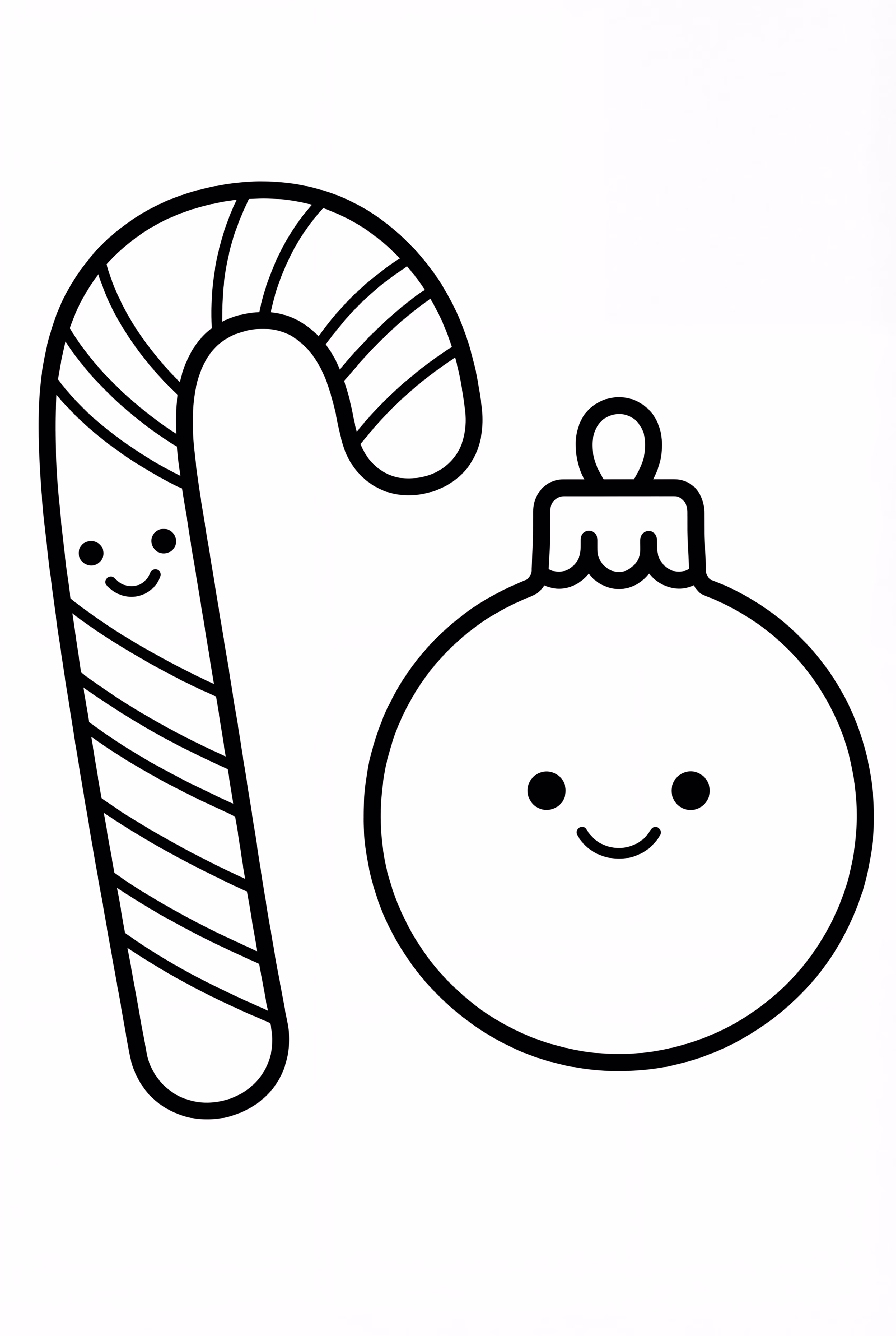 一根拐杖糖和一个圣诞装饰球