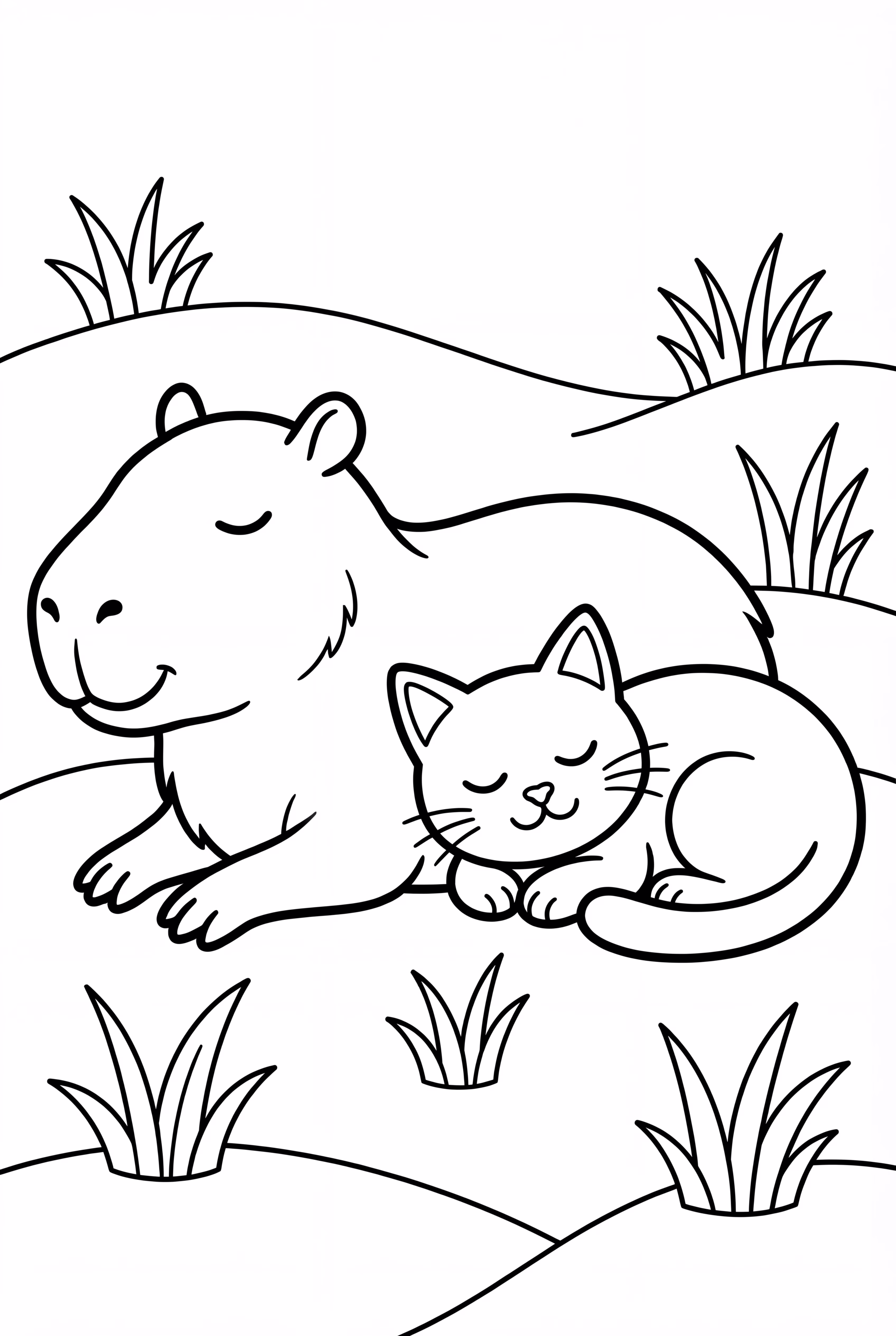 A Capybara And A Cat Napping Together