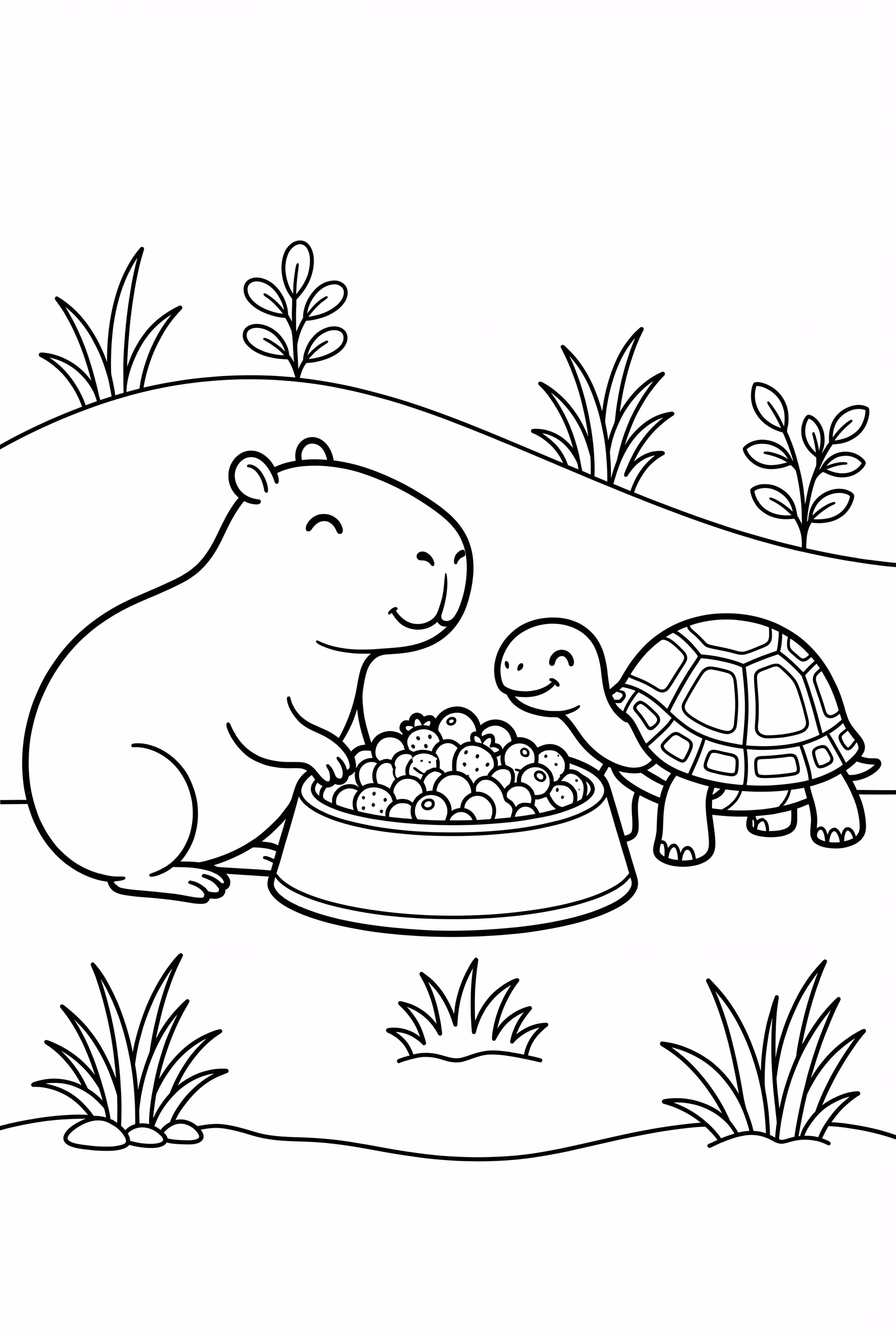 A Capybara Sharing A Meal With A Tortoise