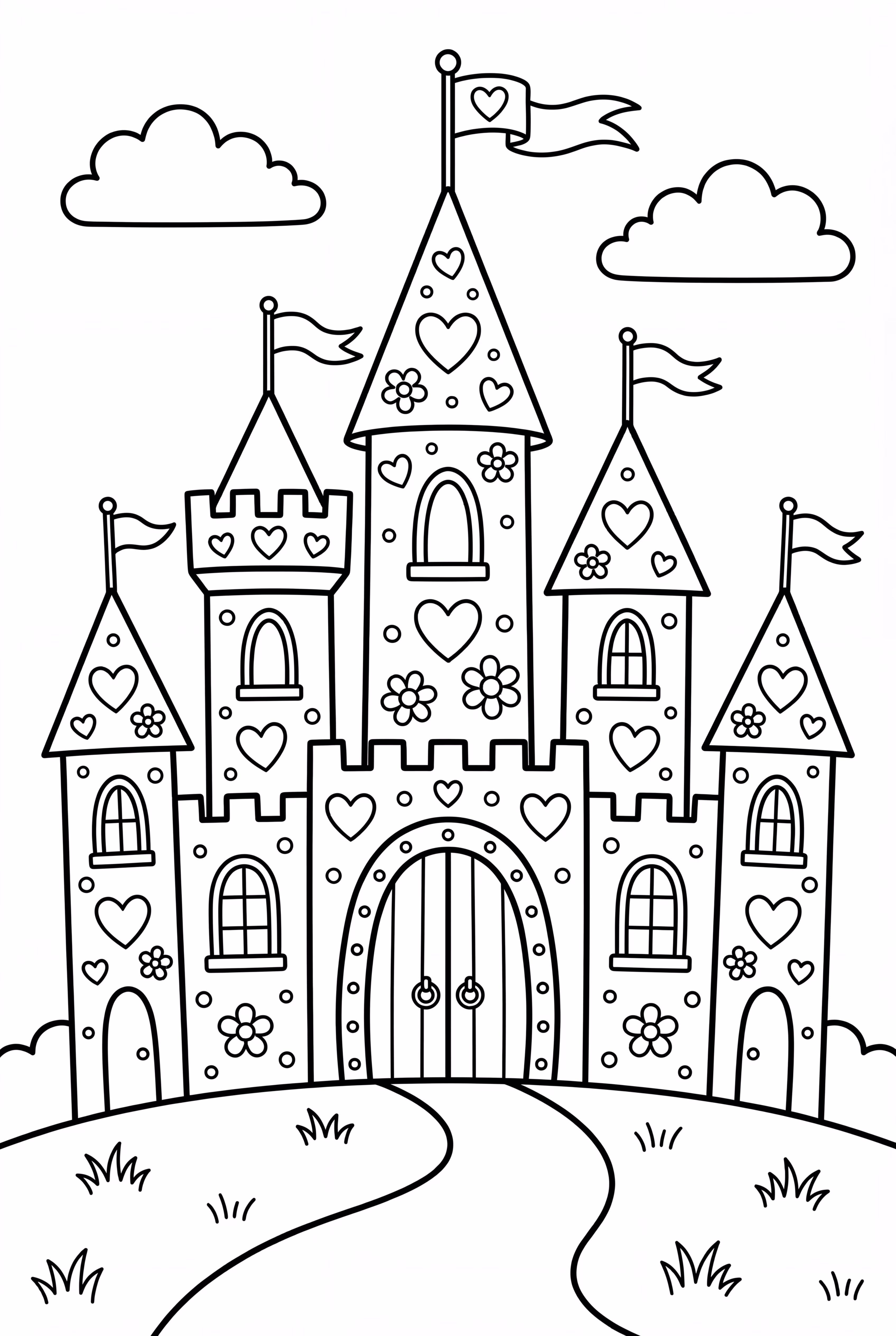 A Castle Decorated With Hearts and Flowers