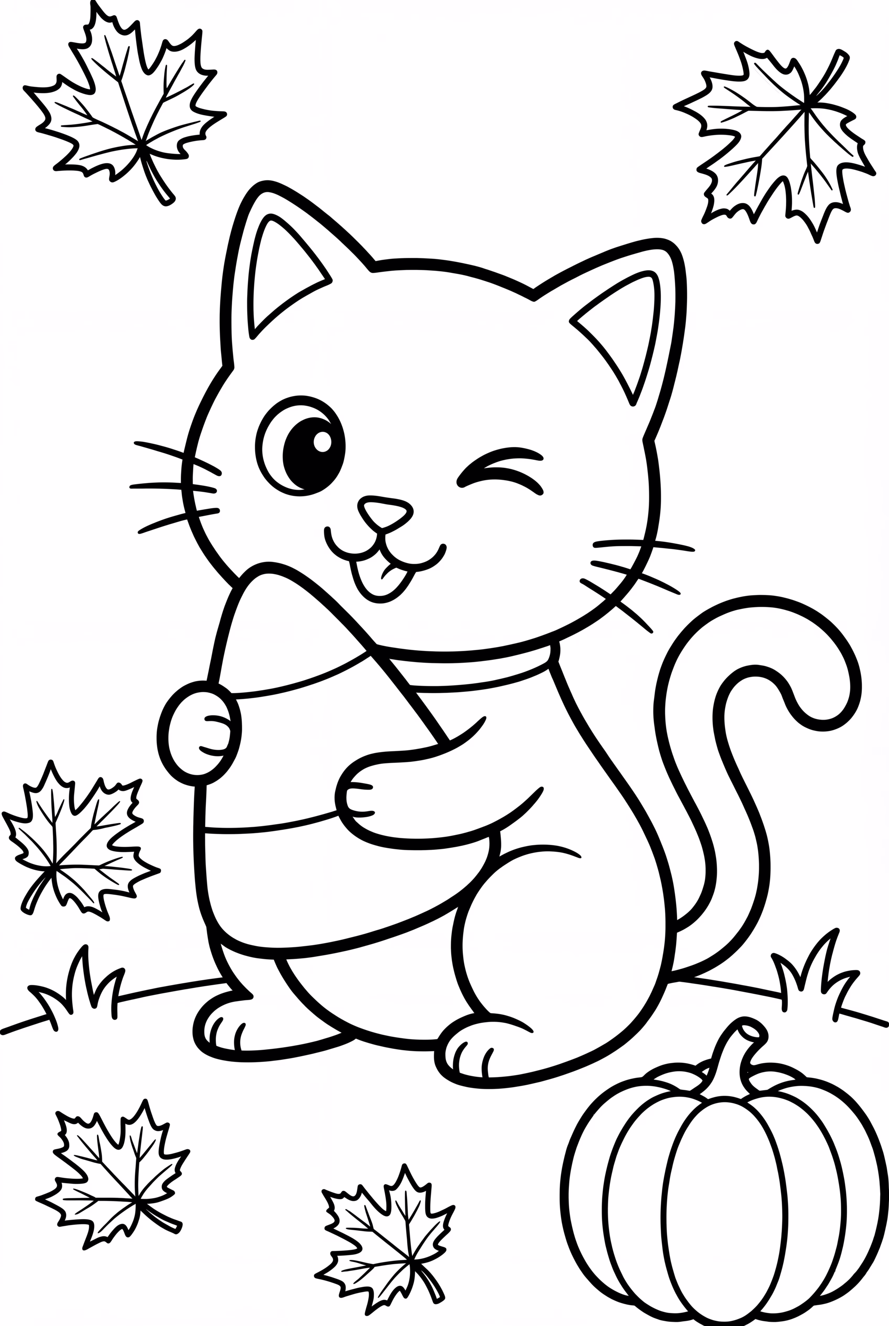 一只猫玩着南瓜糖