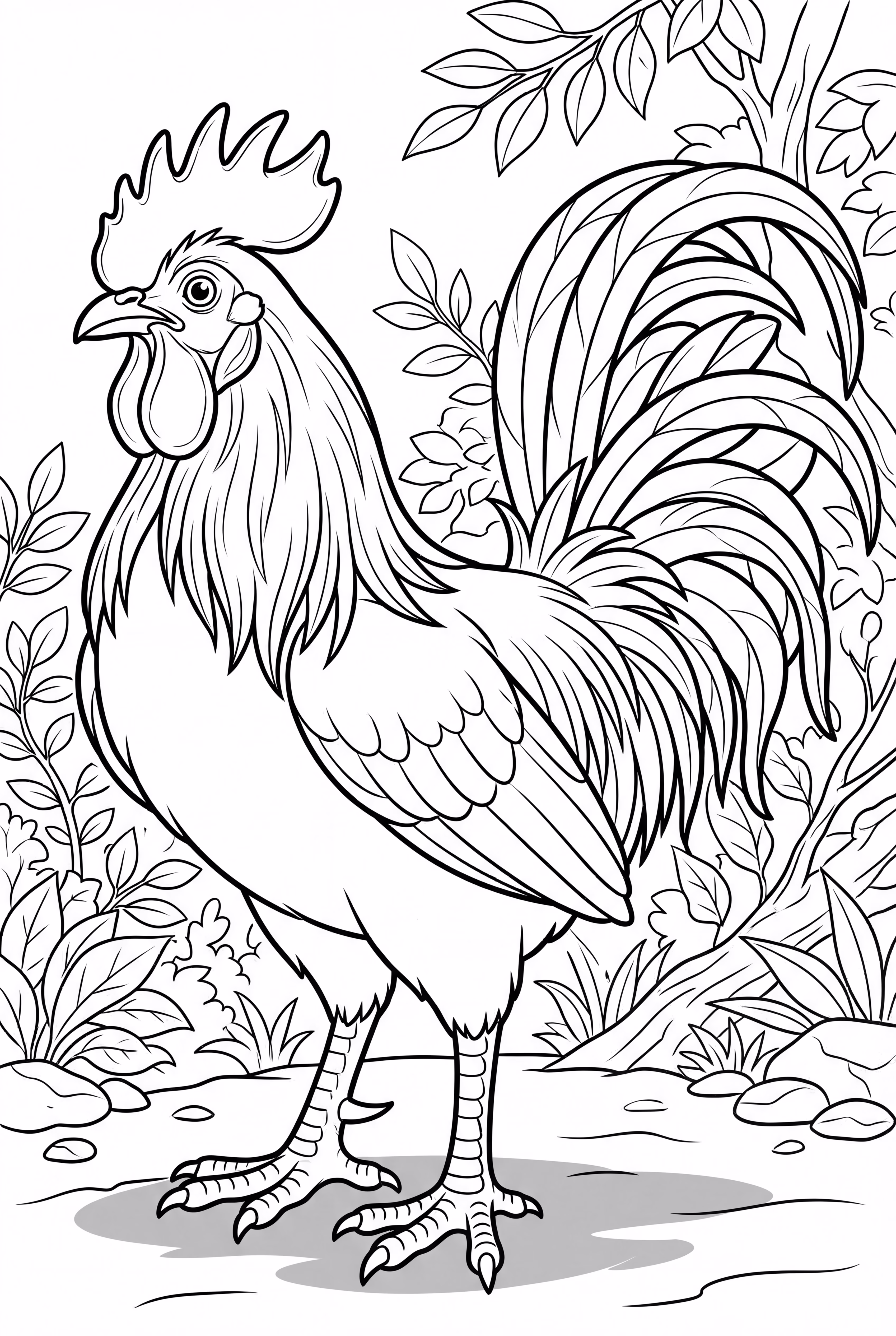 Un gallo presumido mostrando sus plumas en un mercado rural