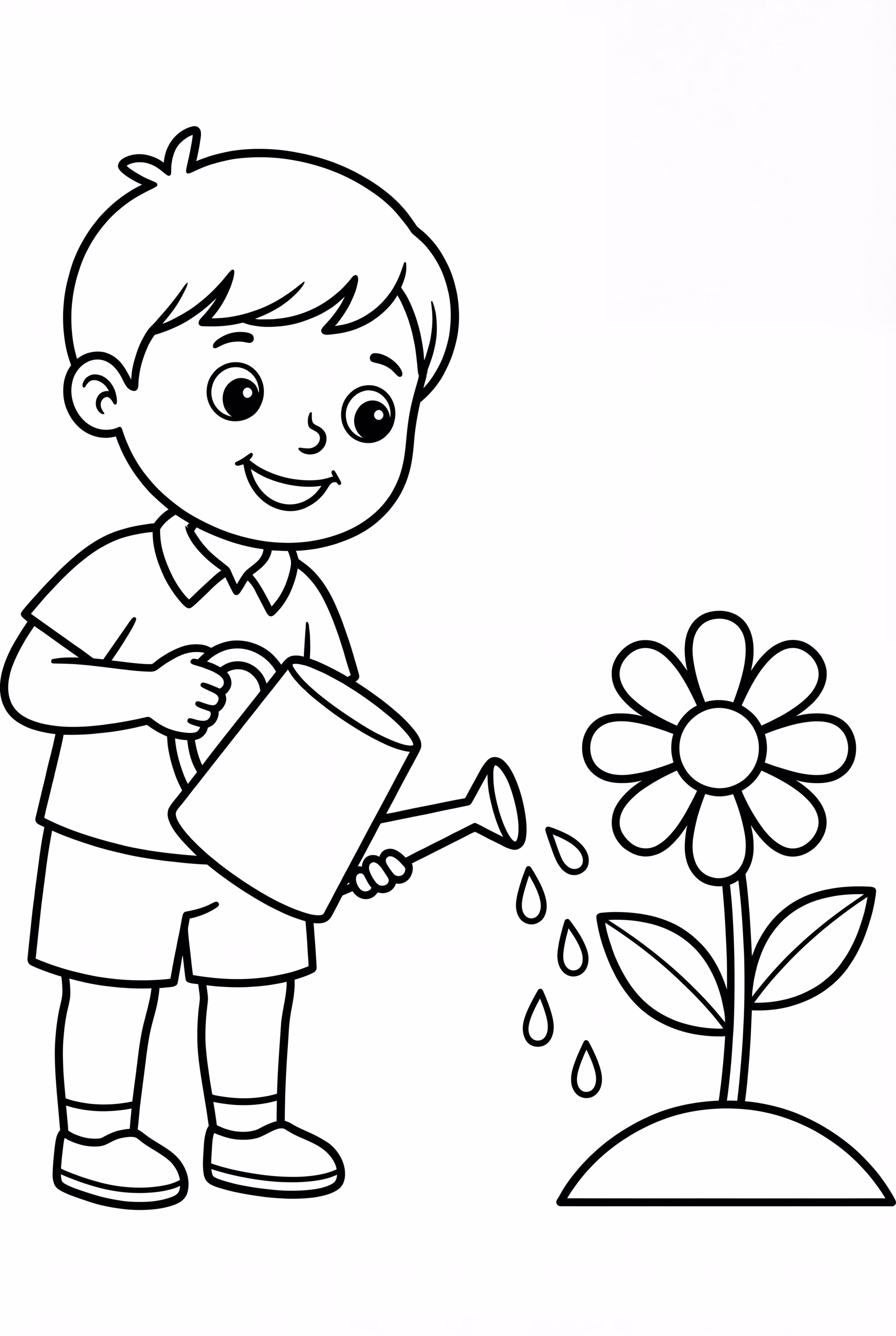 A Child Watering The Garden