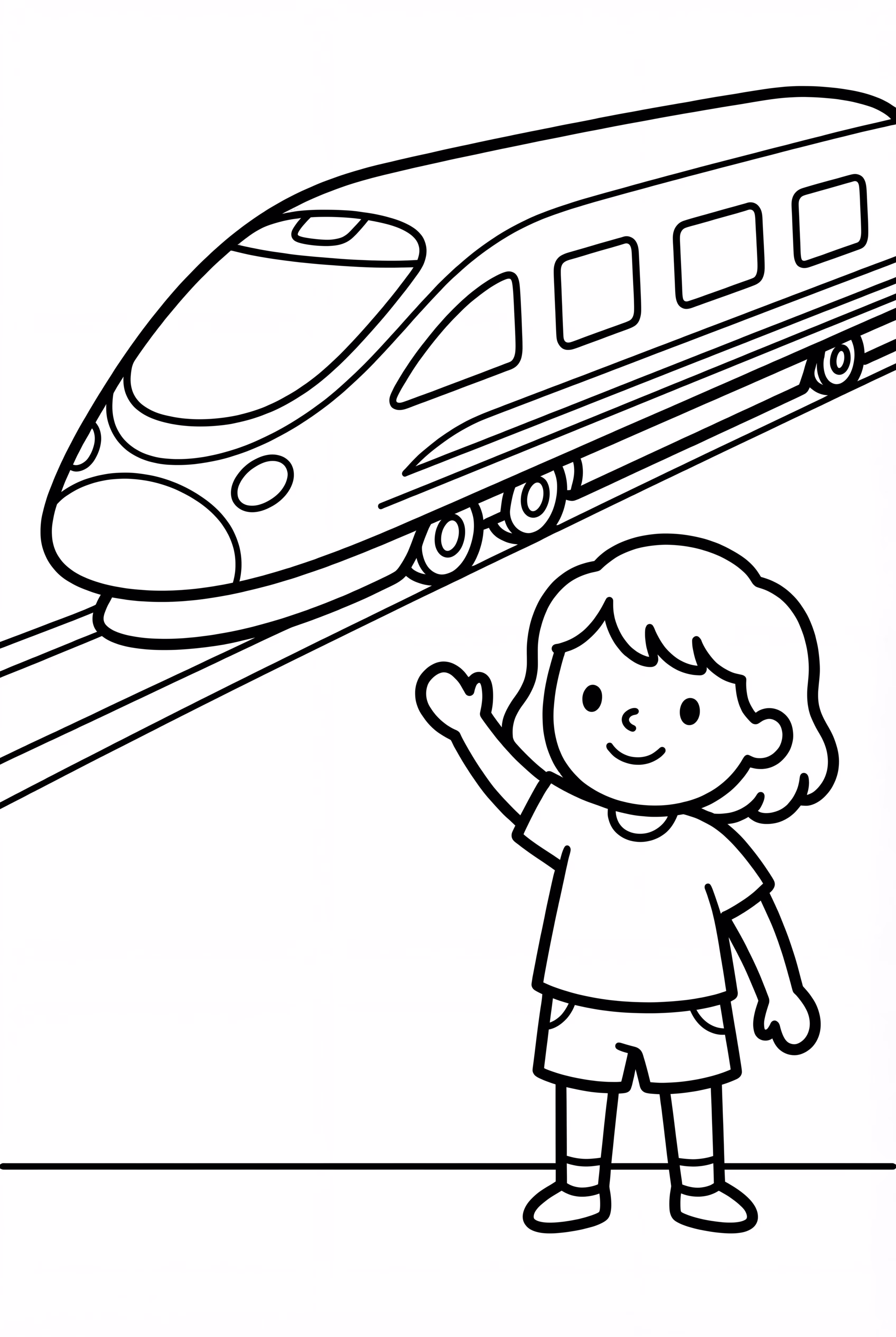 高速鉄道に手を振る子供
