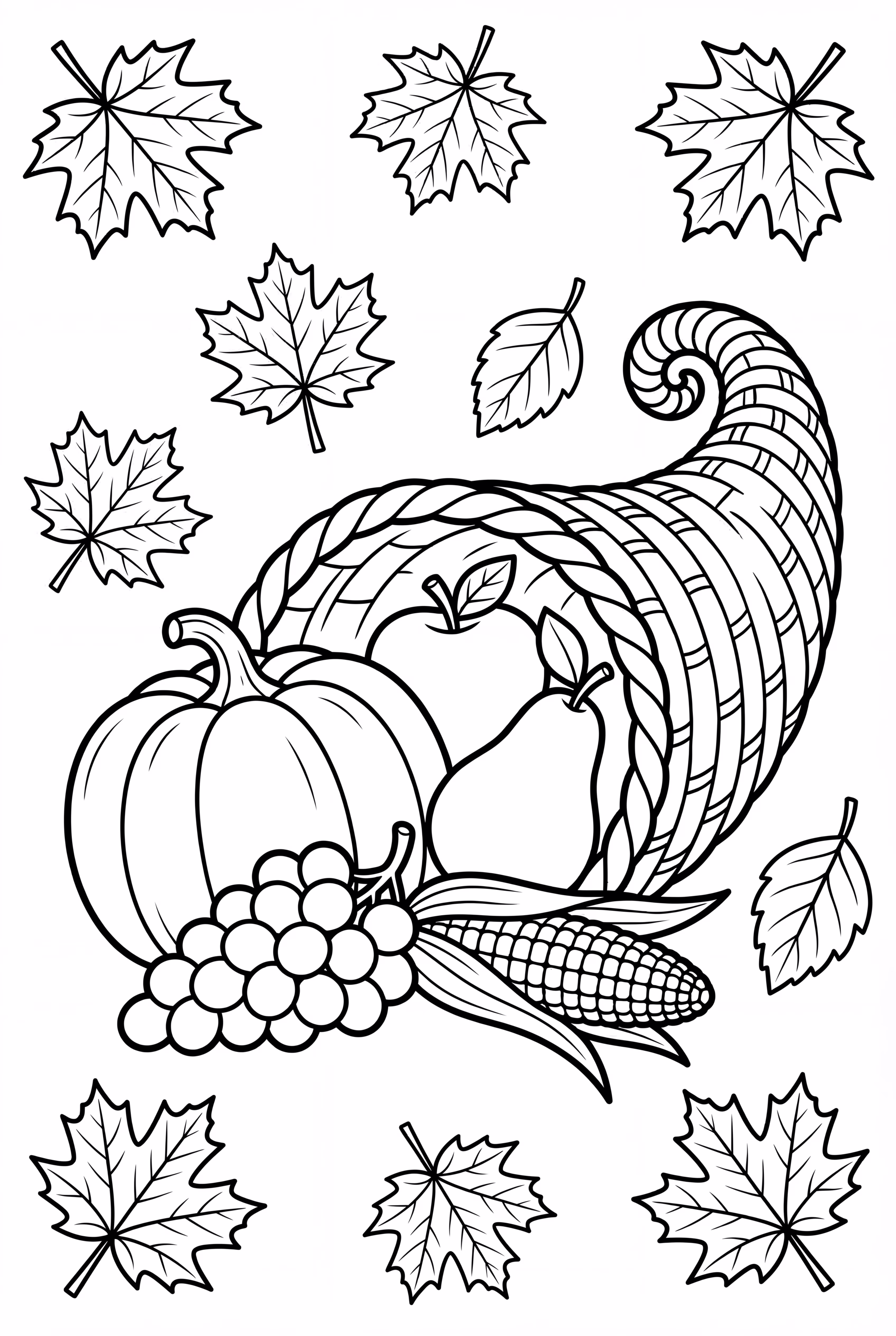 A Cornucopia Surrounded By Fall Leaves