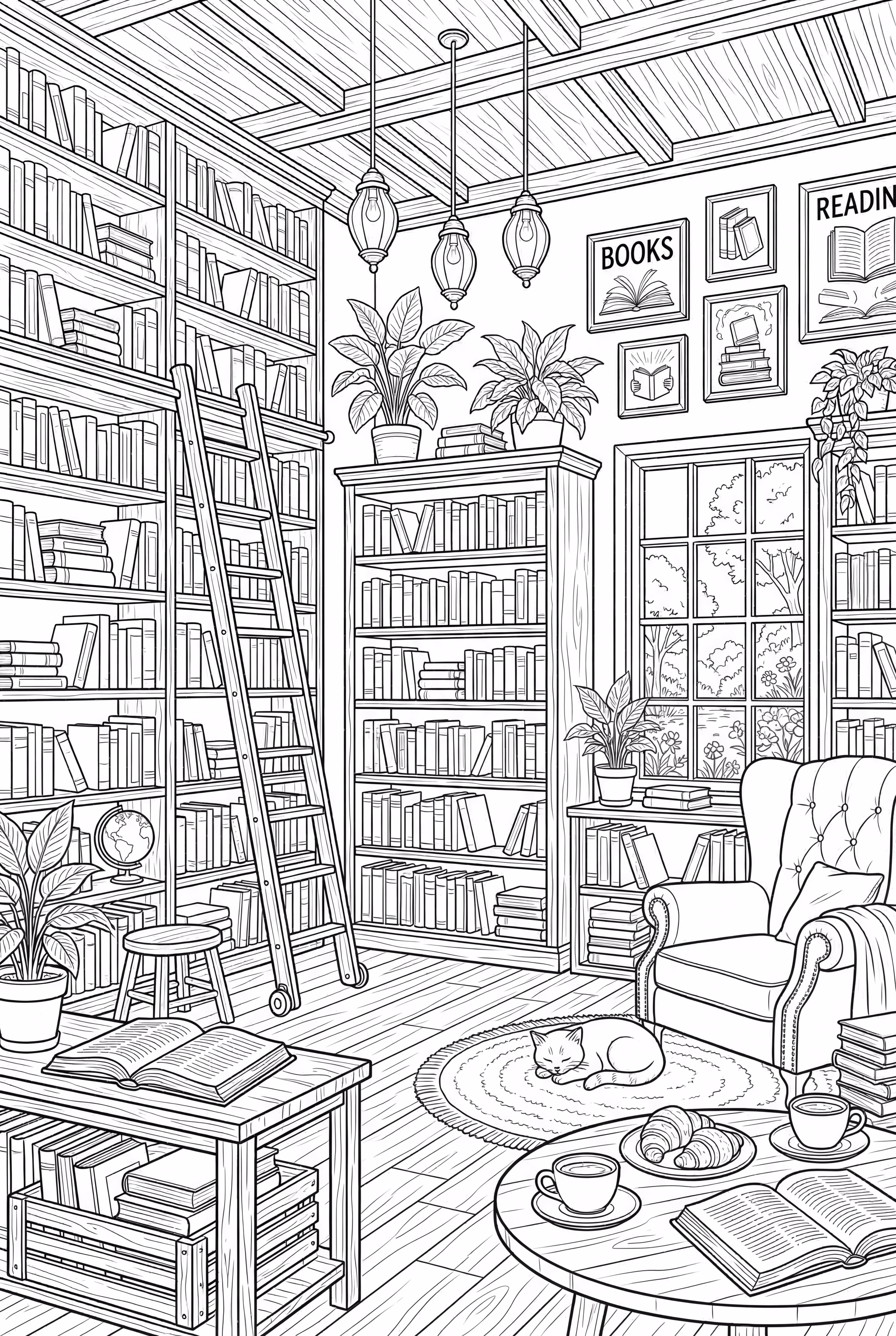 Une Librairie Confortable Pleine de Détails