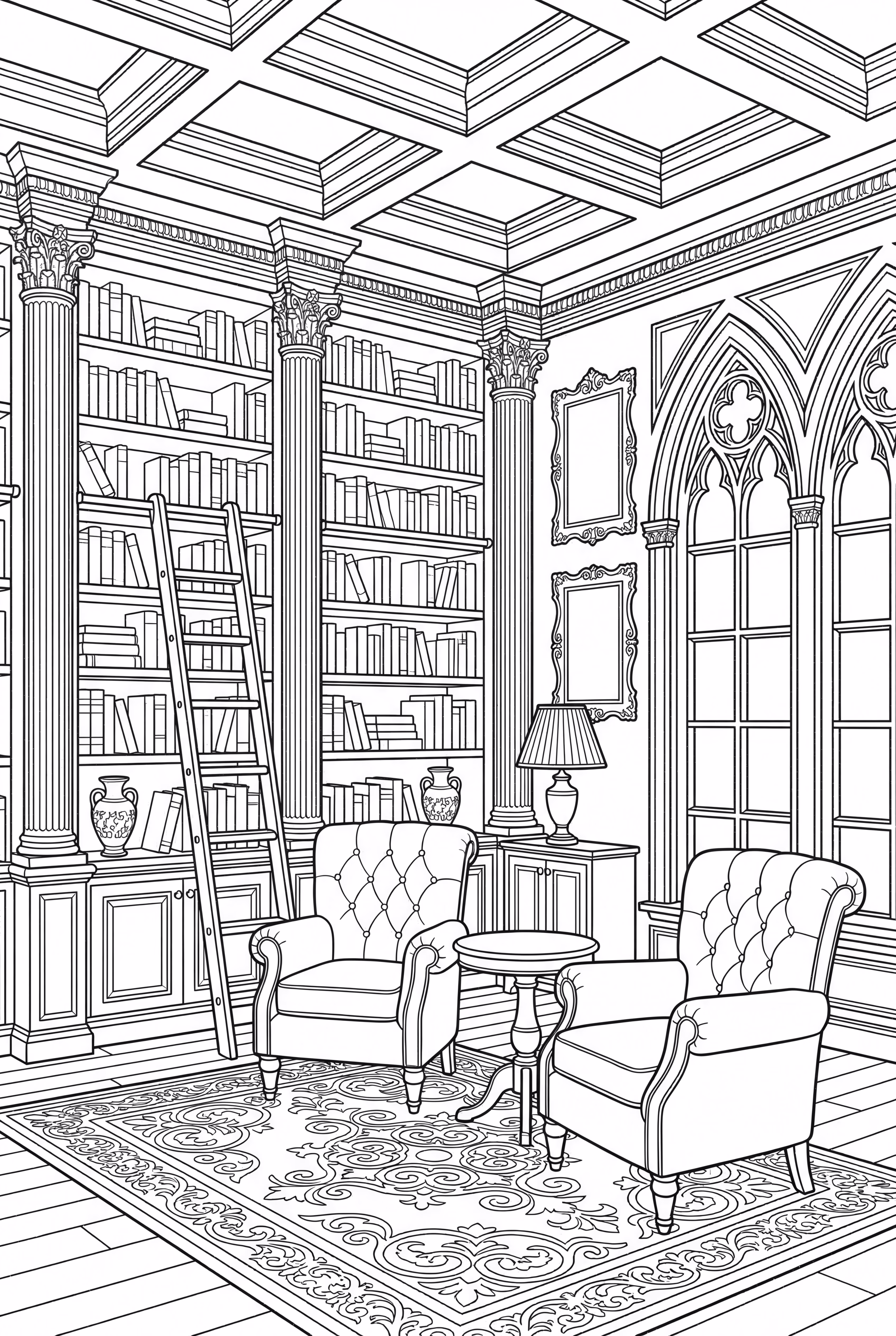 一个有梯子的温馨维多利亚风格图书馆