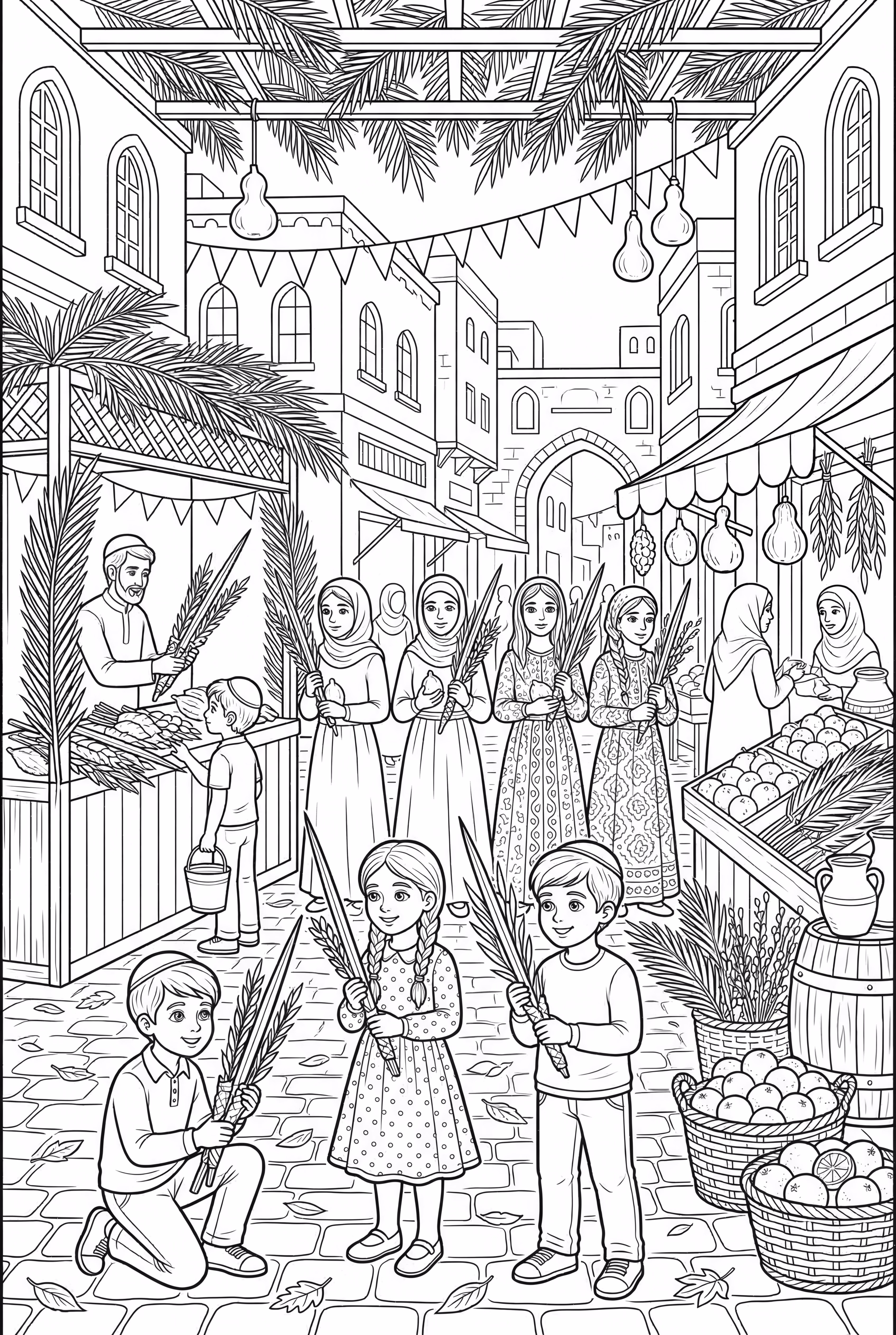 一个热闹的住棚节集市场景