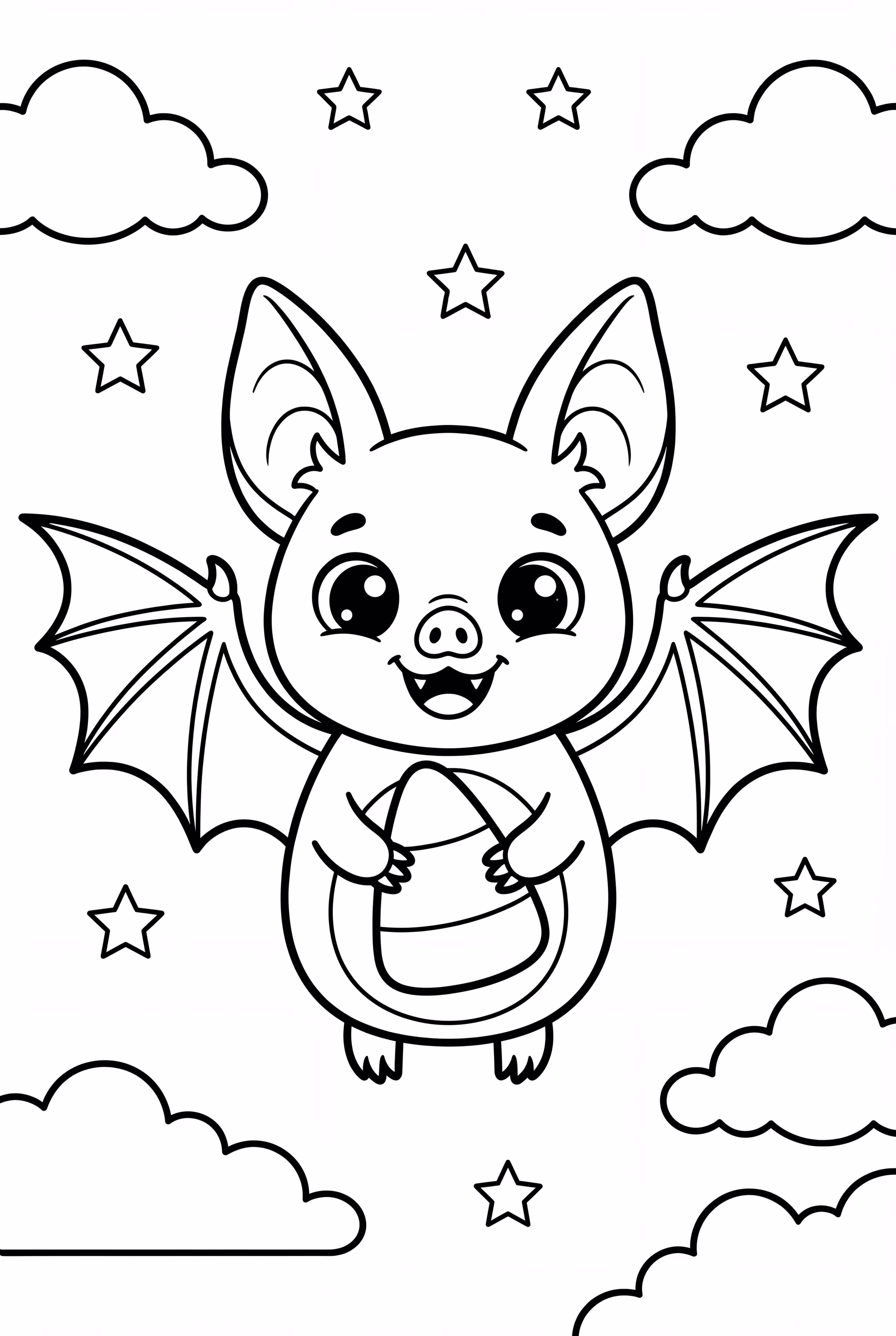 A Cute Bat Flying With A Candy Corn