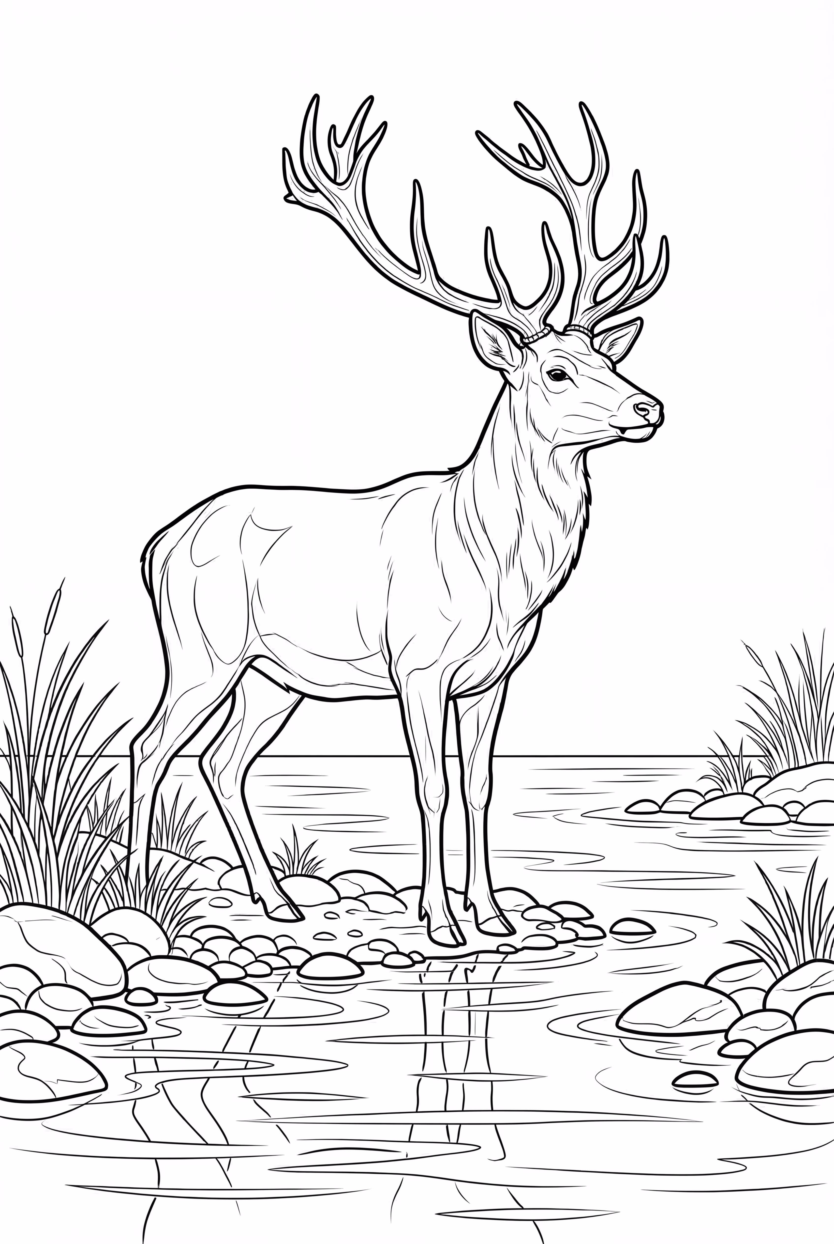 一只在湖边喝水的鹿