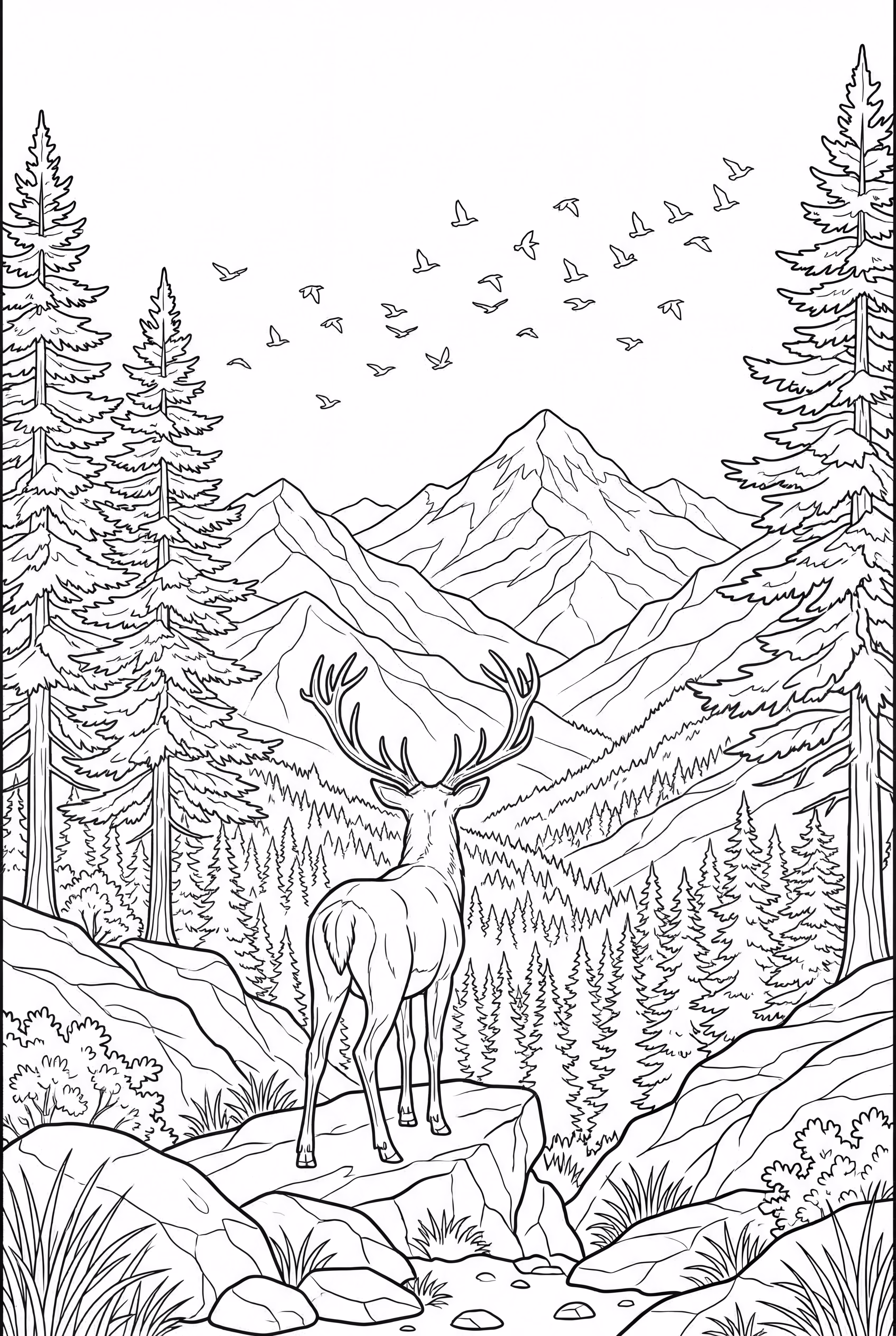 A deer overlooking the magnificent view of the forest from a mountaintop