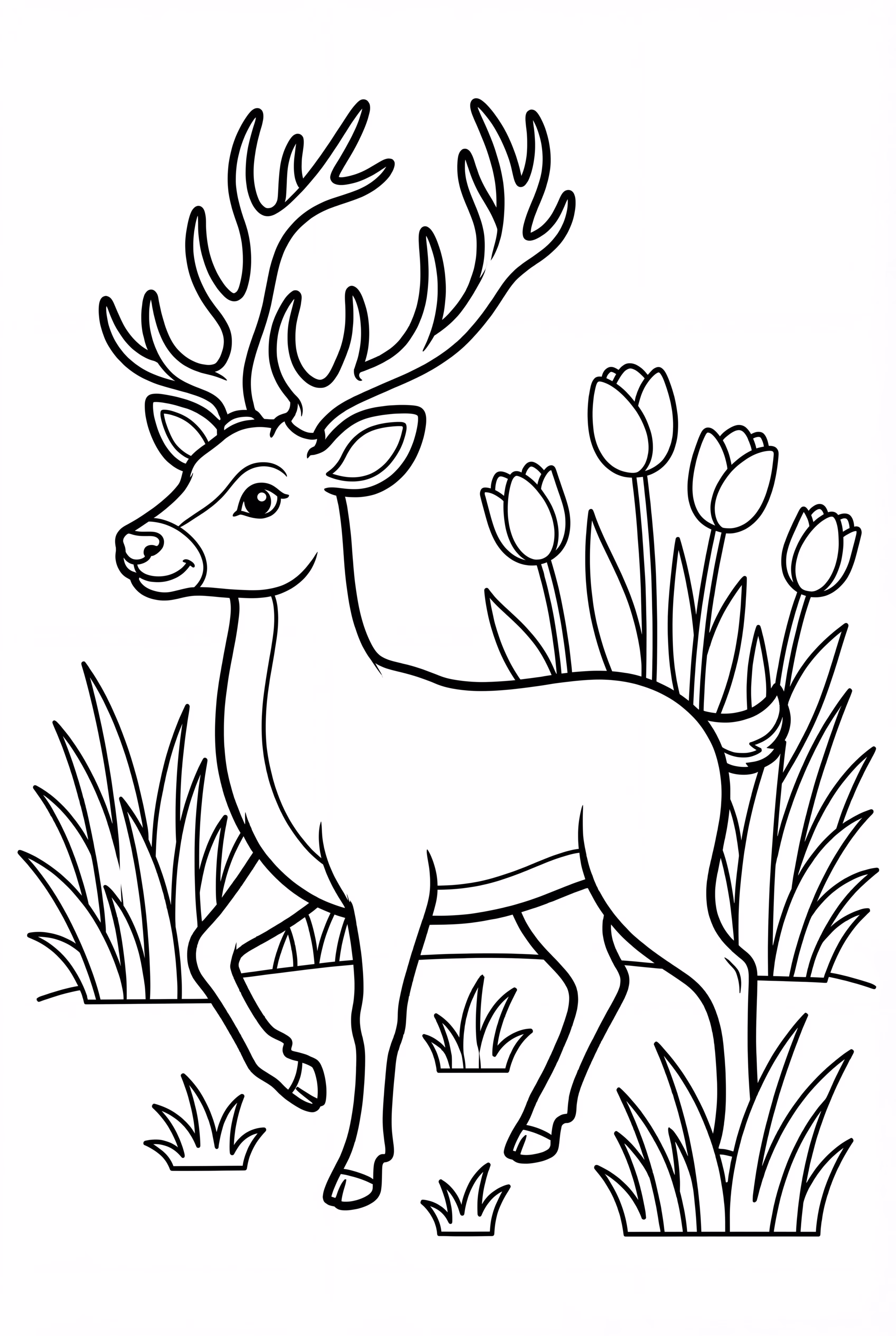 A deer walking through a patch of flowers
