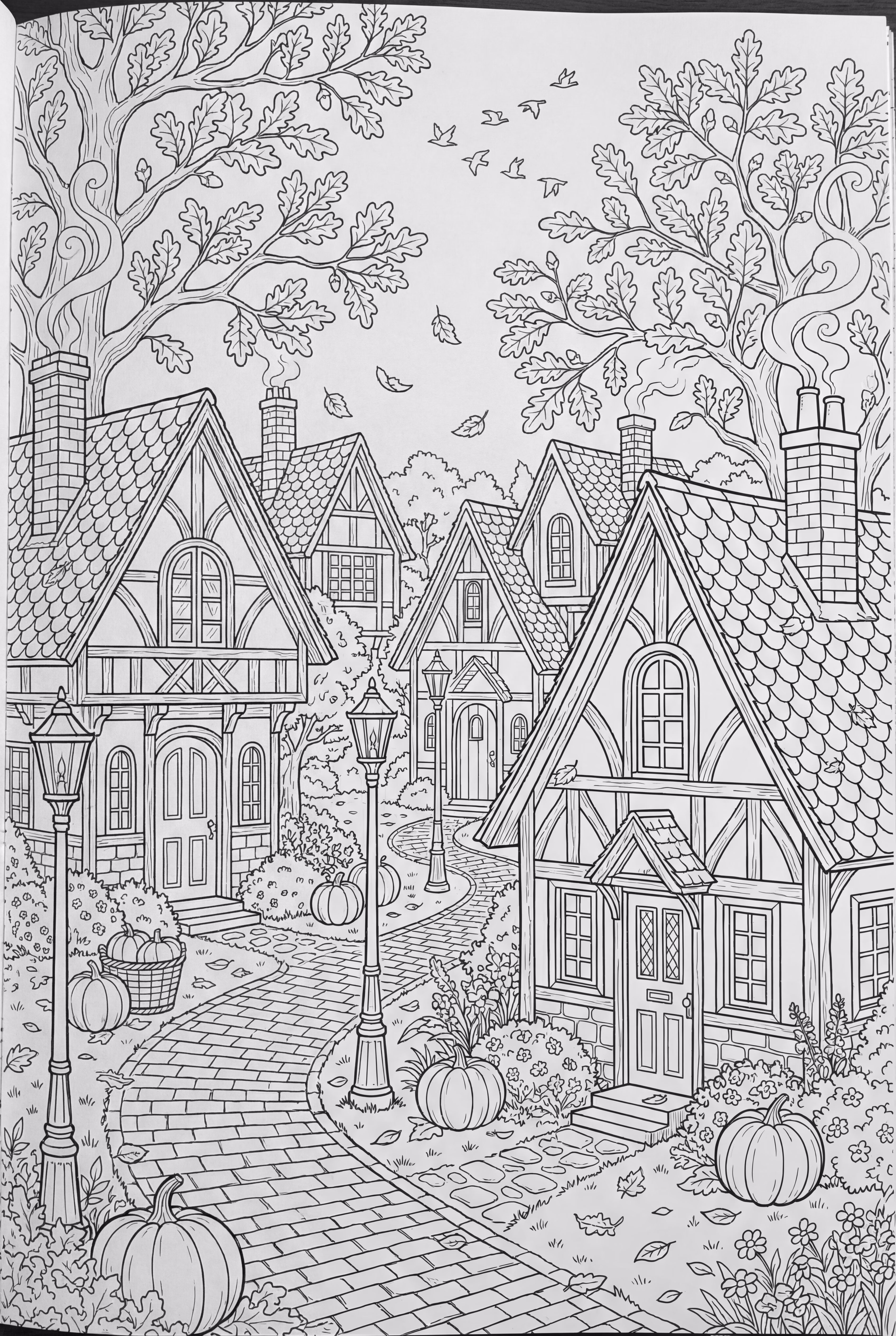 一个细致的秋季村庄