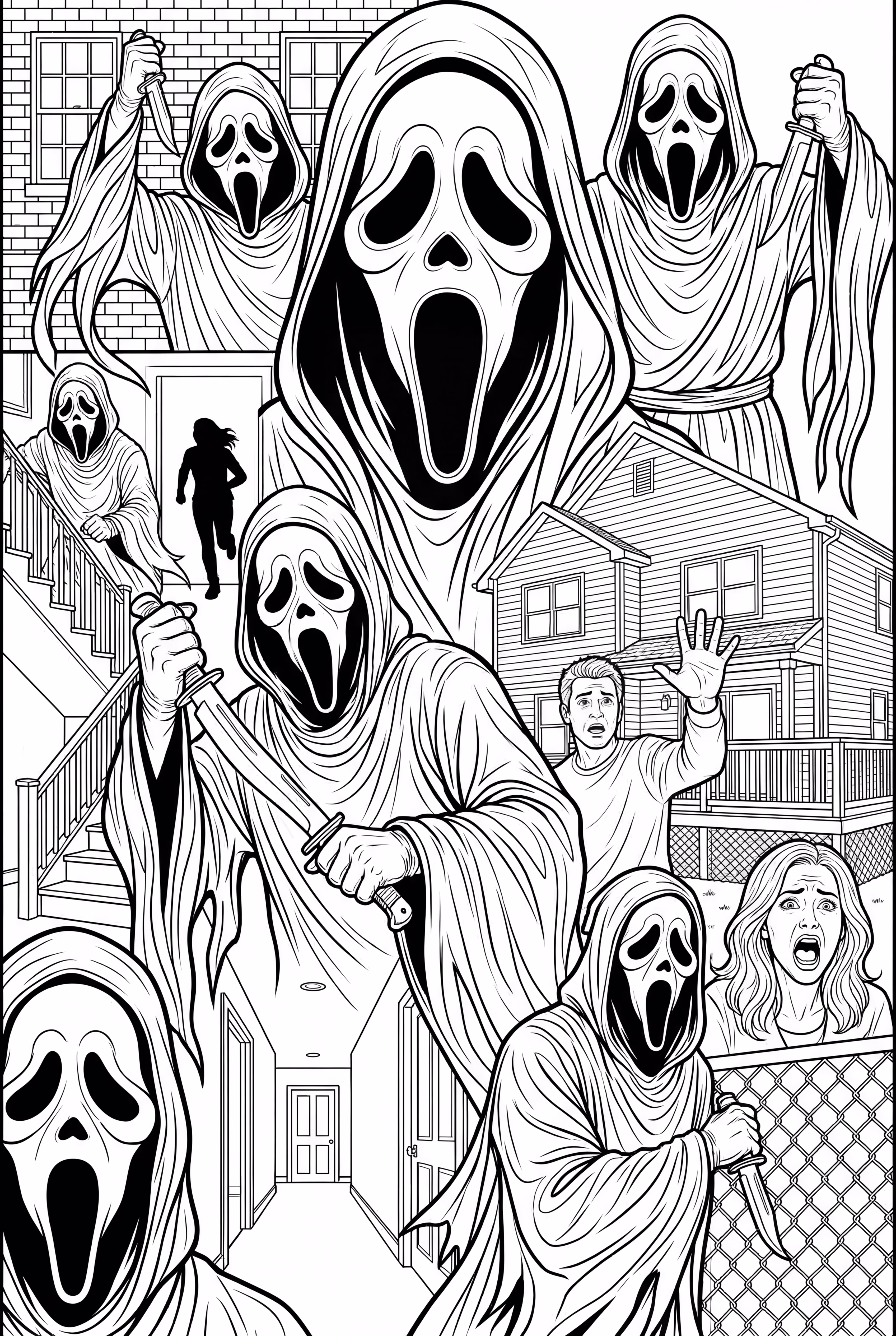 A Detailed Collage Of Famous Ghostface Scenes