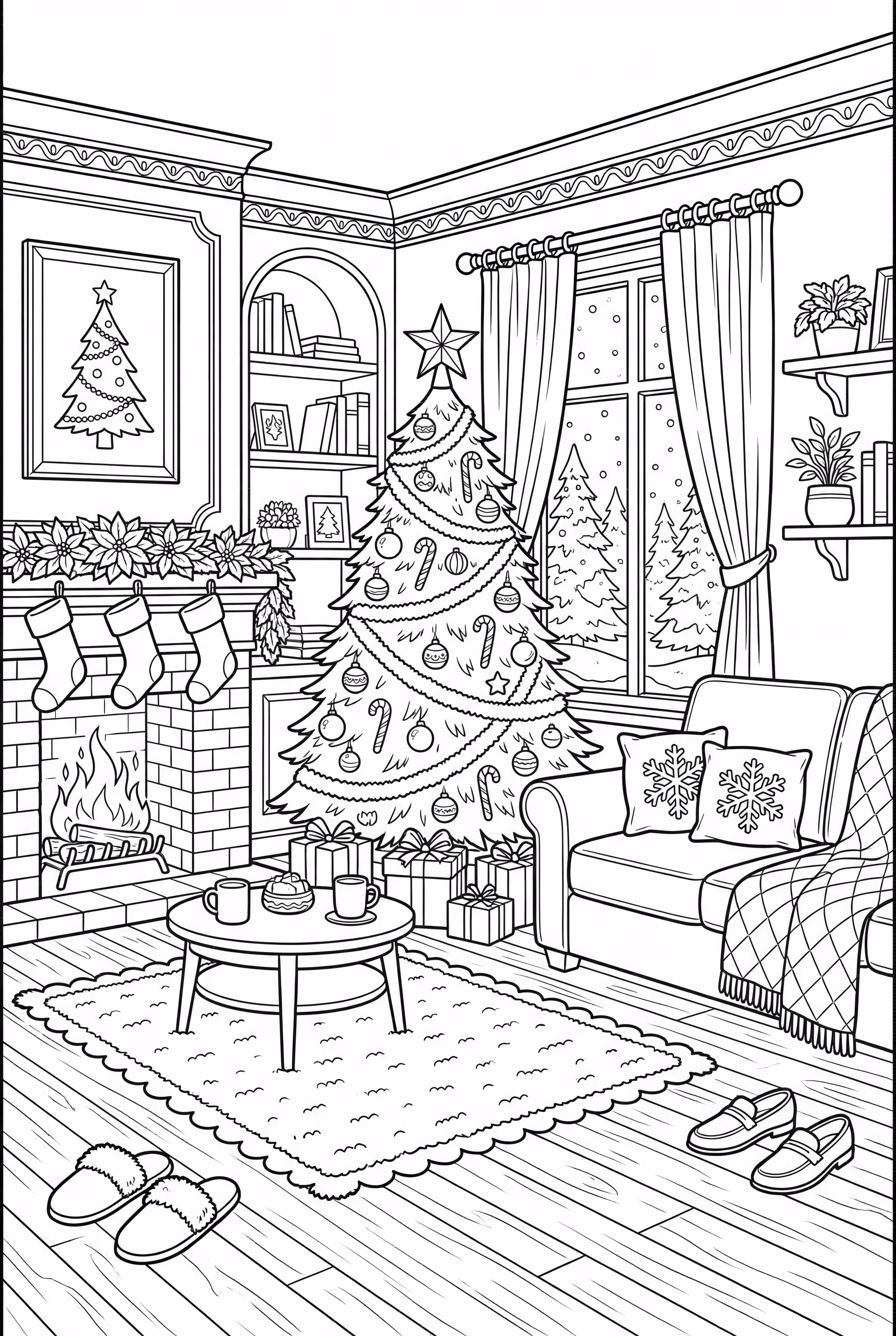 Una sala de estar acogedora y detallada para el invierno