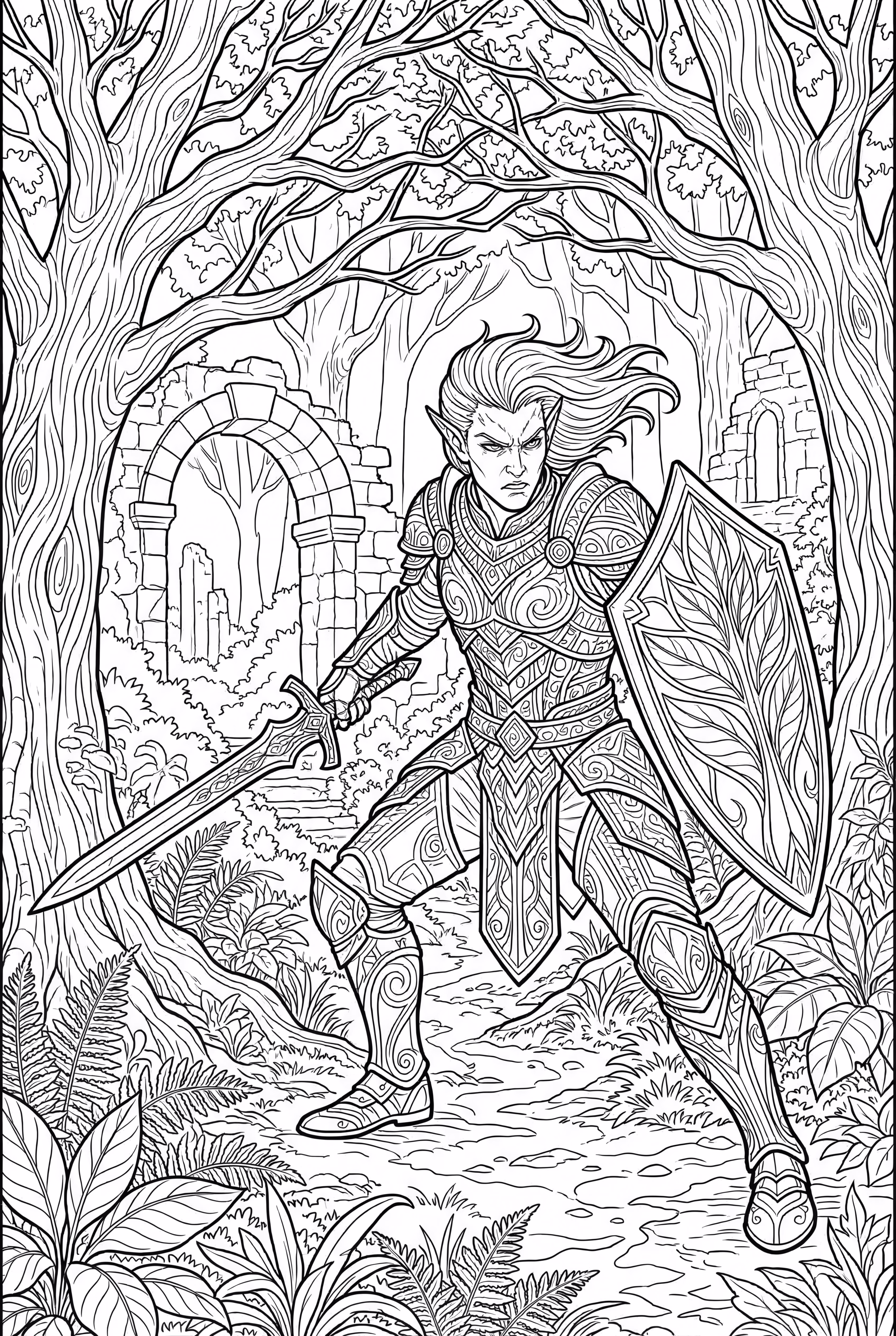 穿着盔甲的细节丰富精灵战士