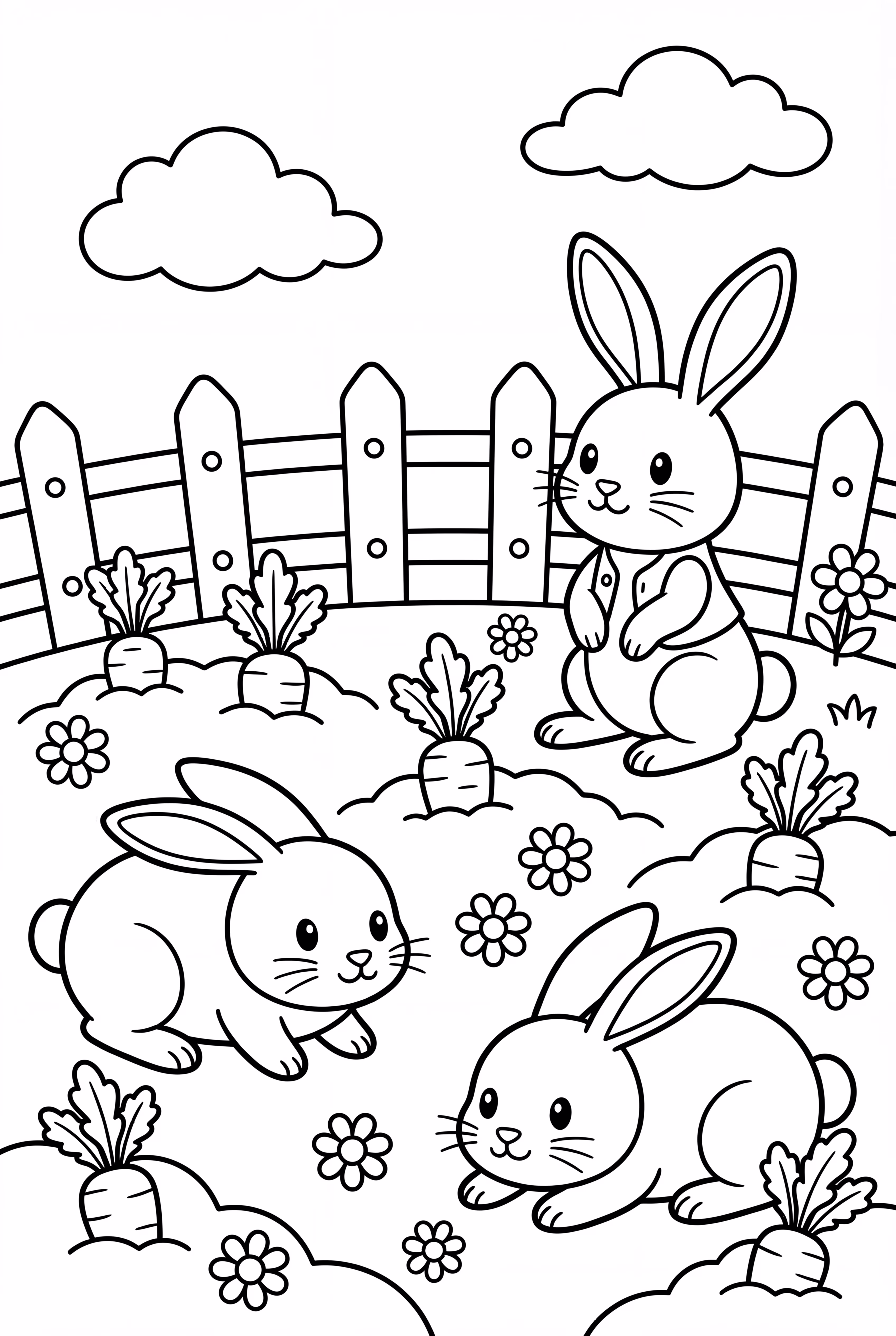 A Detailed Garden With Rabbits And A Carrot Patch