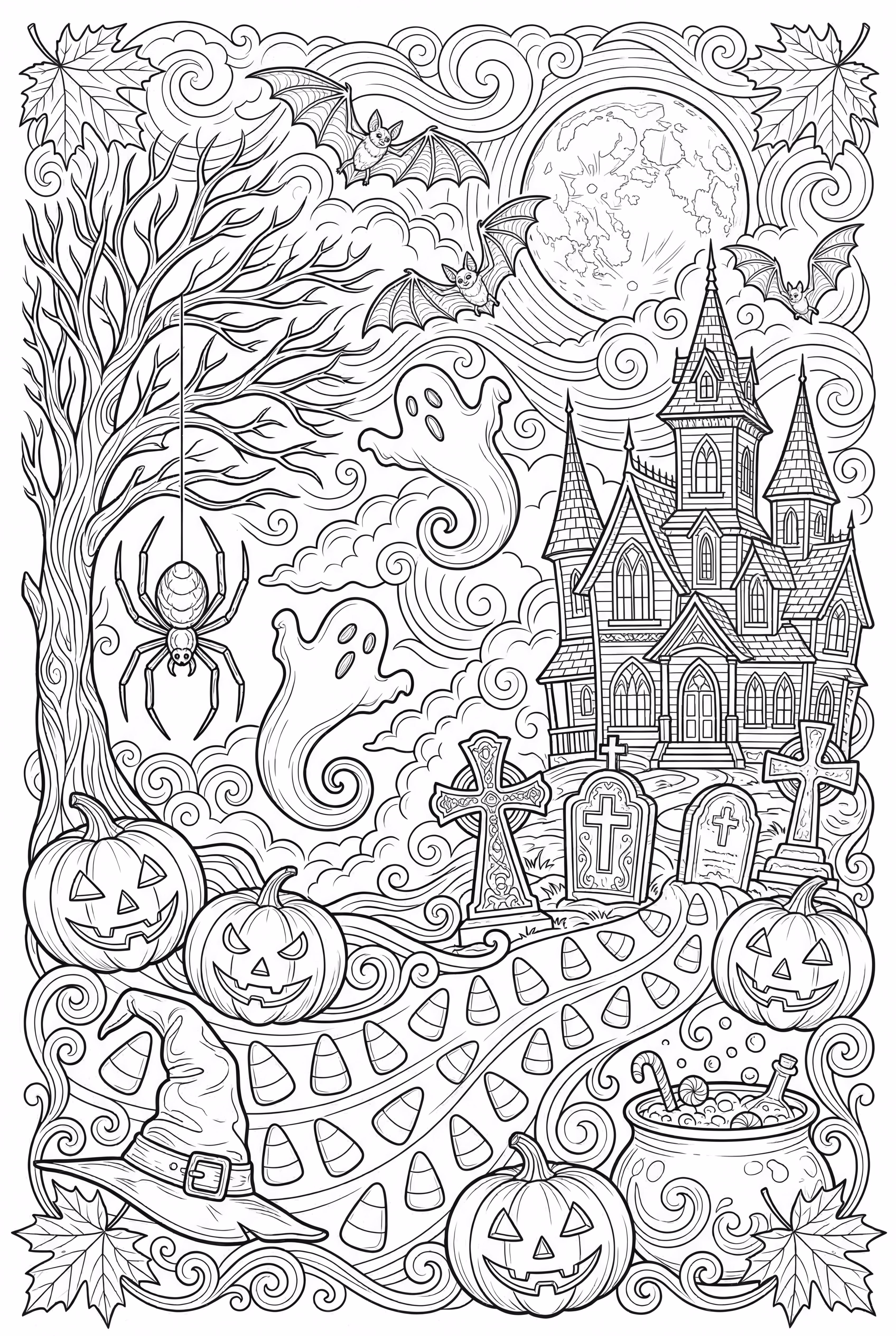 A Detailed Halloween Scene With Candy Corn