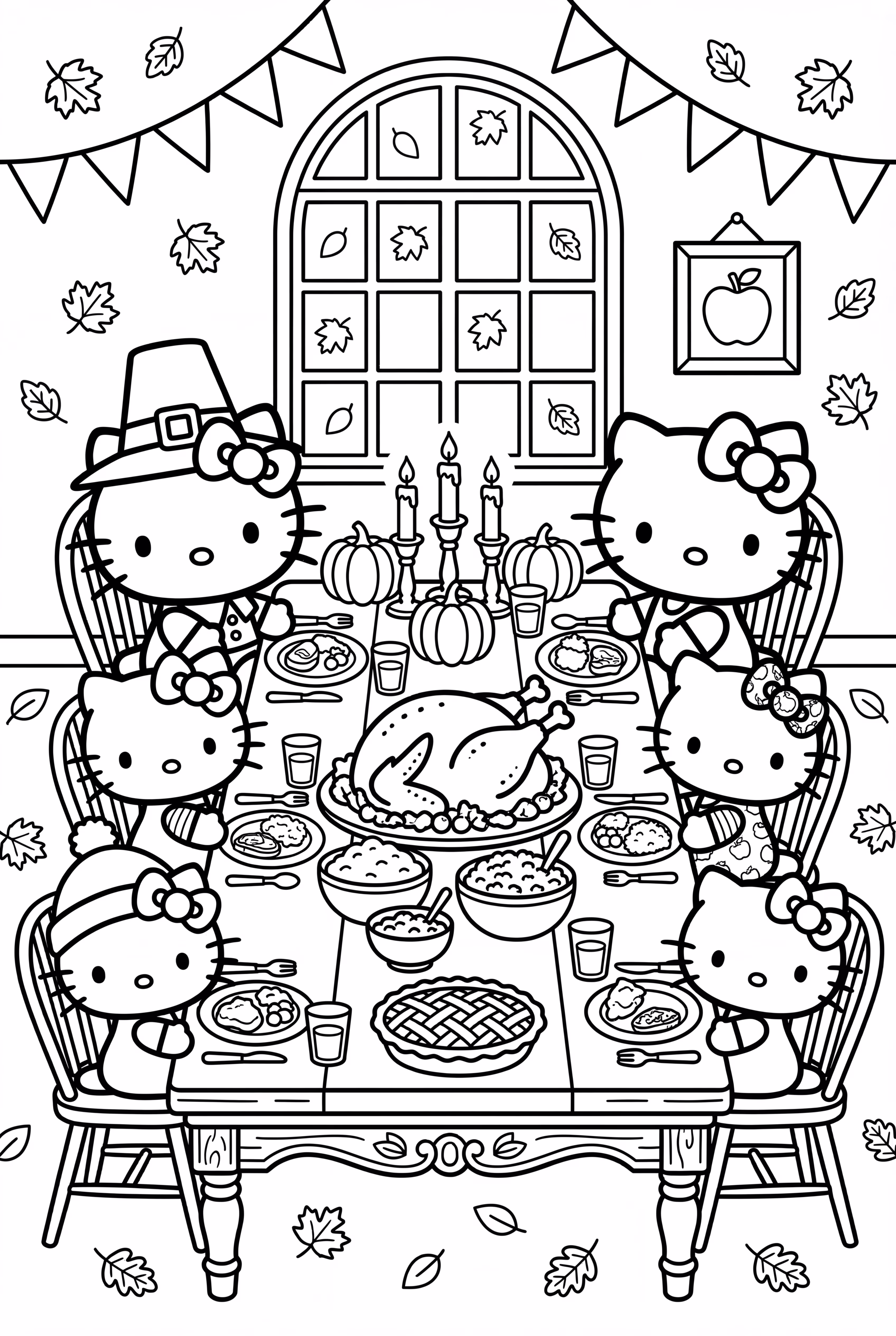 Una Mesa de Cena de Acción de Gracias de Hello Kitty Detallada