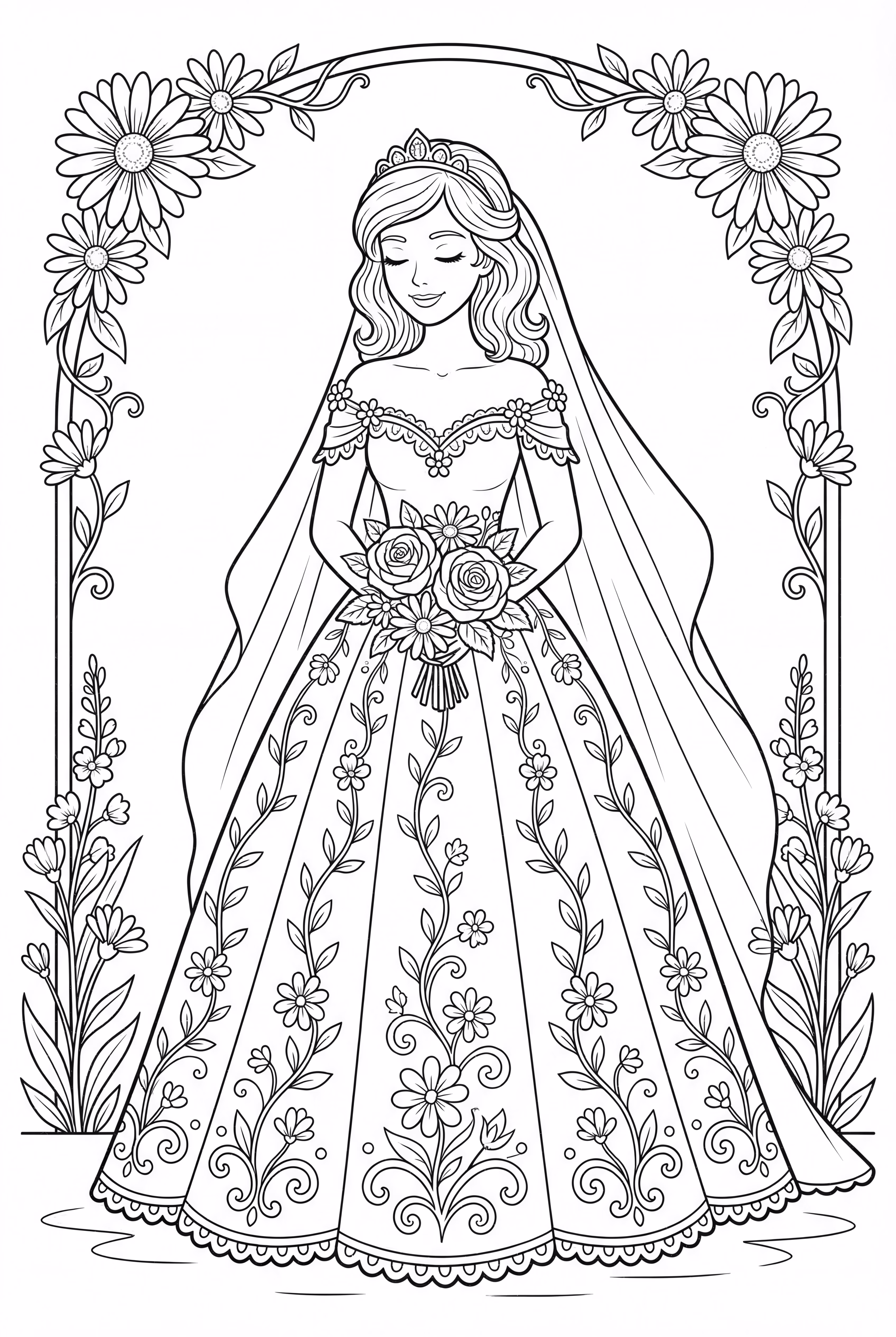 A Detailed Lace Wedding Dress Illustration