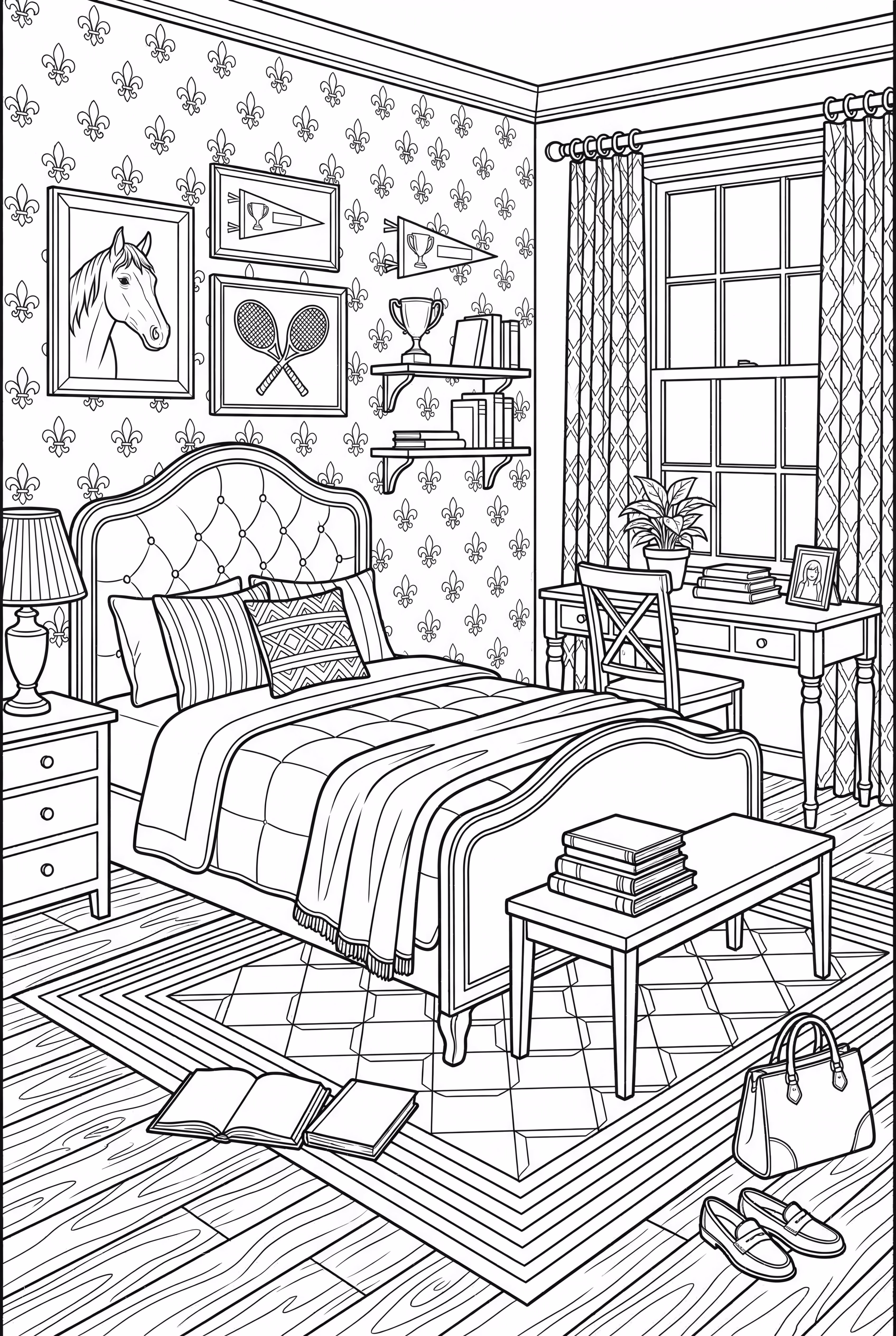 Une chambre preppy détaillée