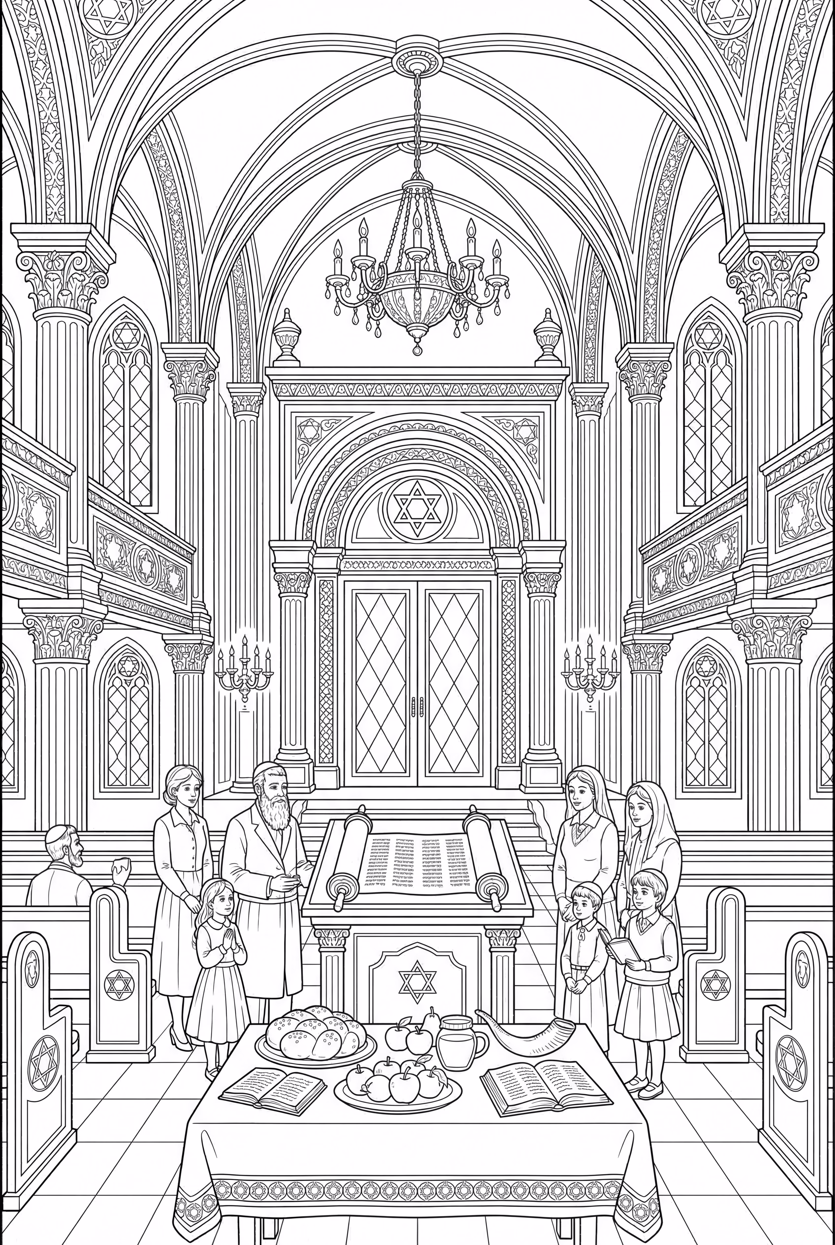 一个详细的犹太新年会堂内部