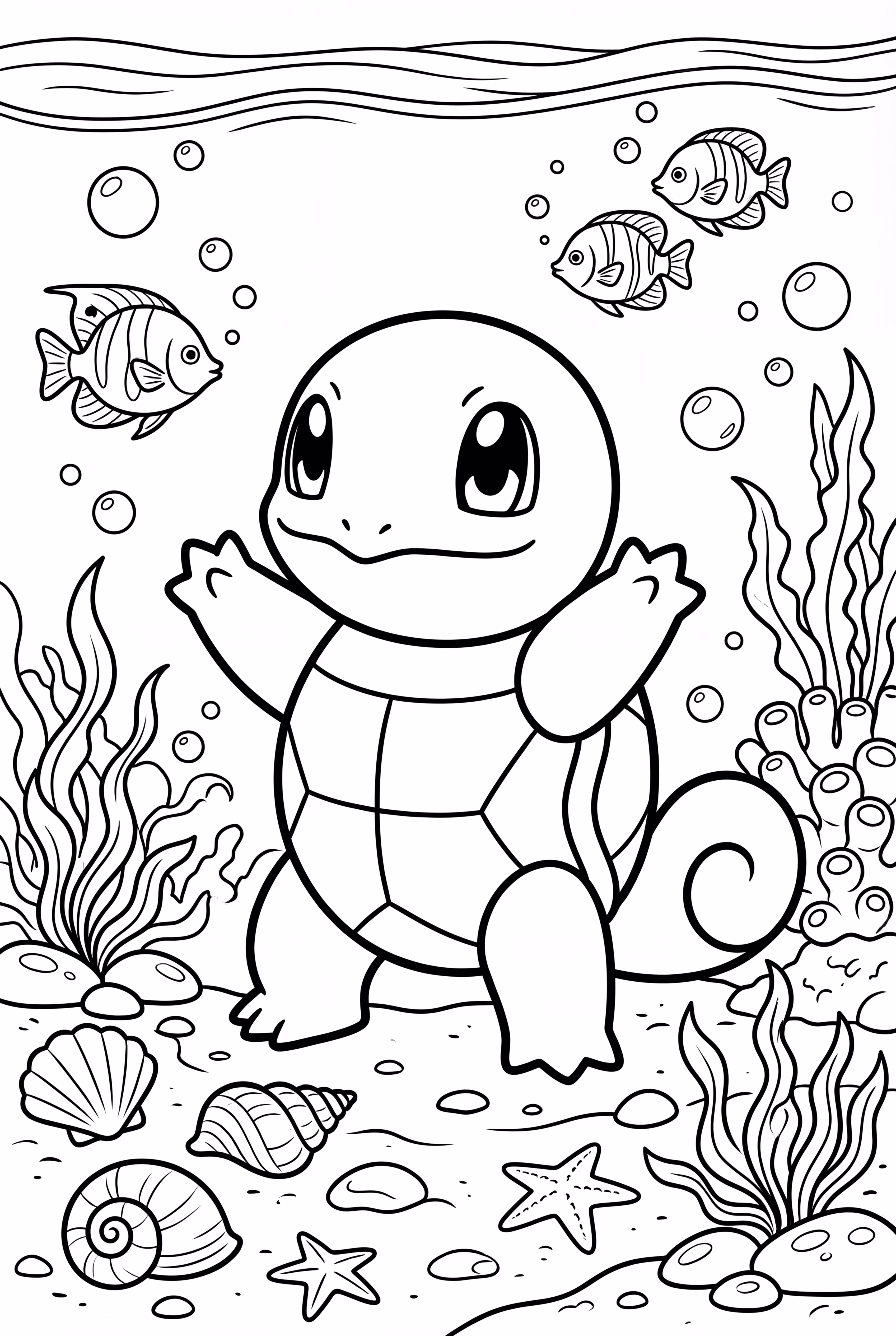 Une Scène Détaillée du Monde Sous-Marin de Carapuce