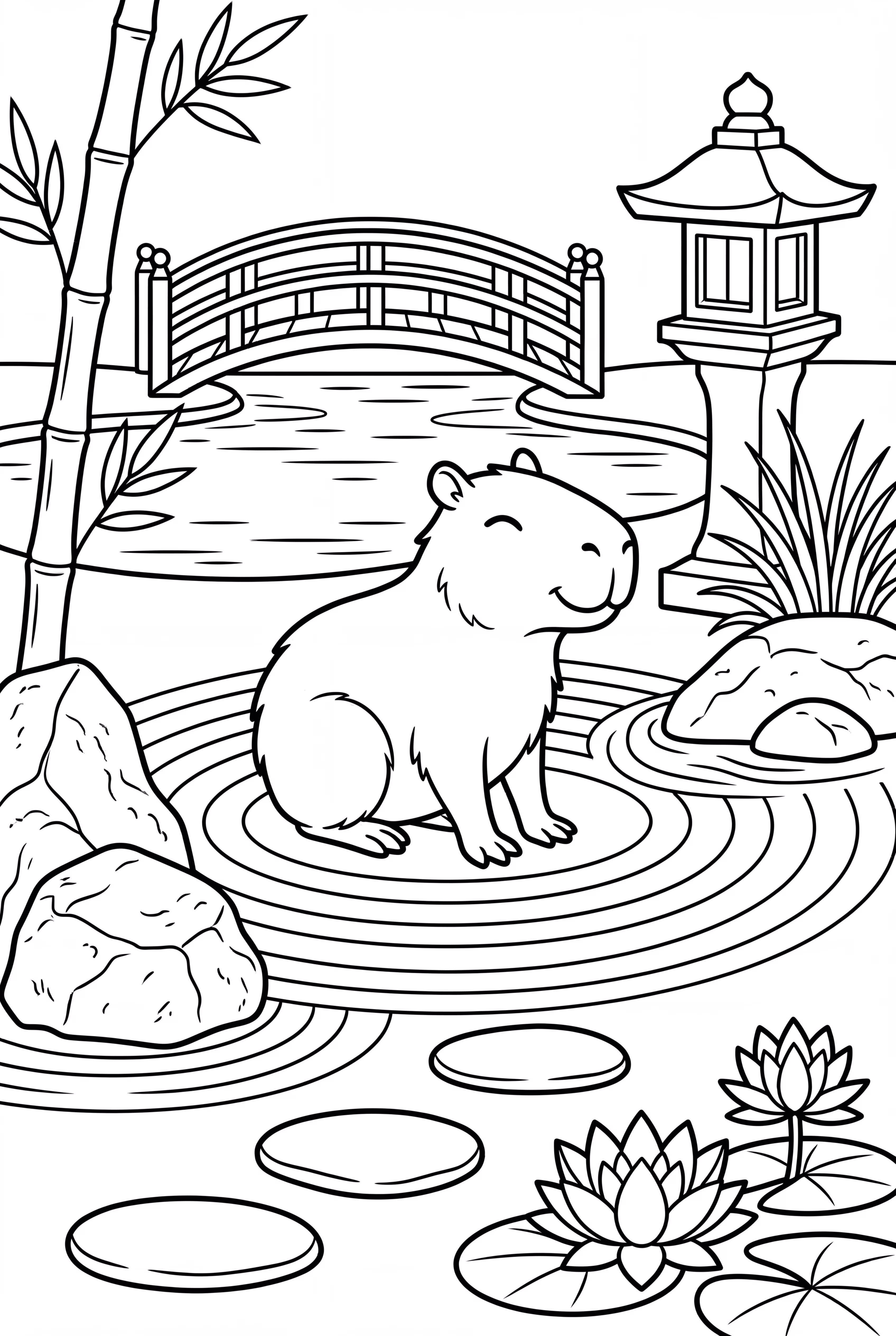 A Detailed Zen Garden With A Capybara