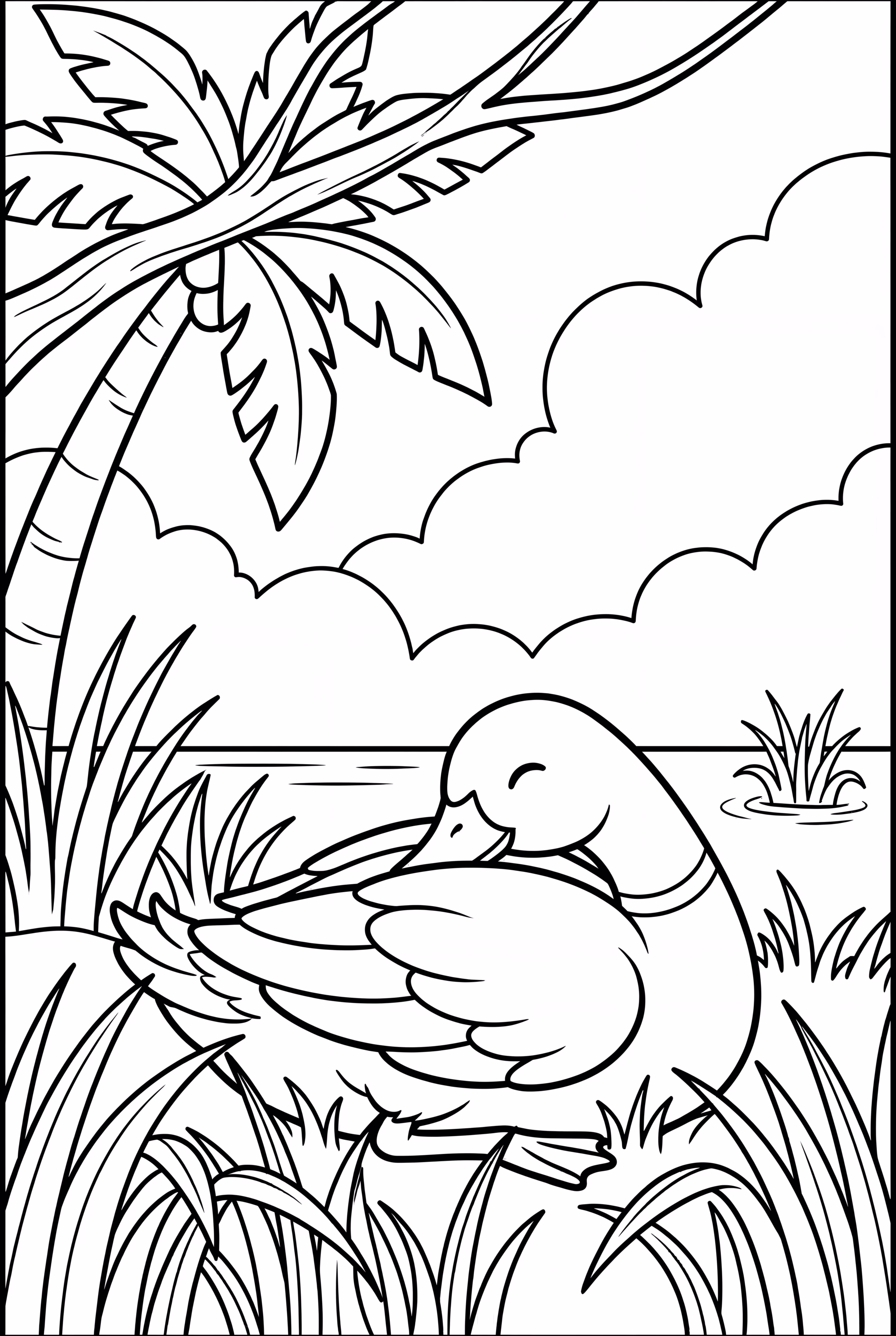 A duck napping in the sunshine coloring page