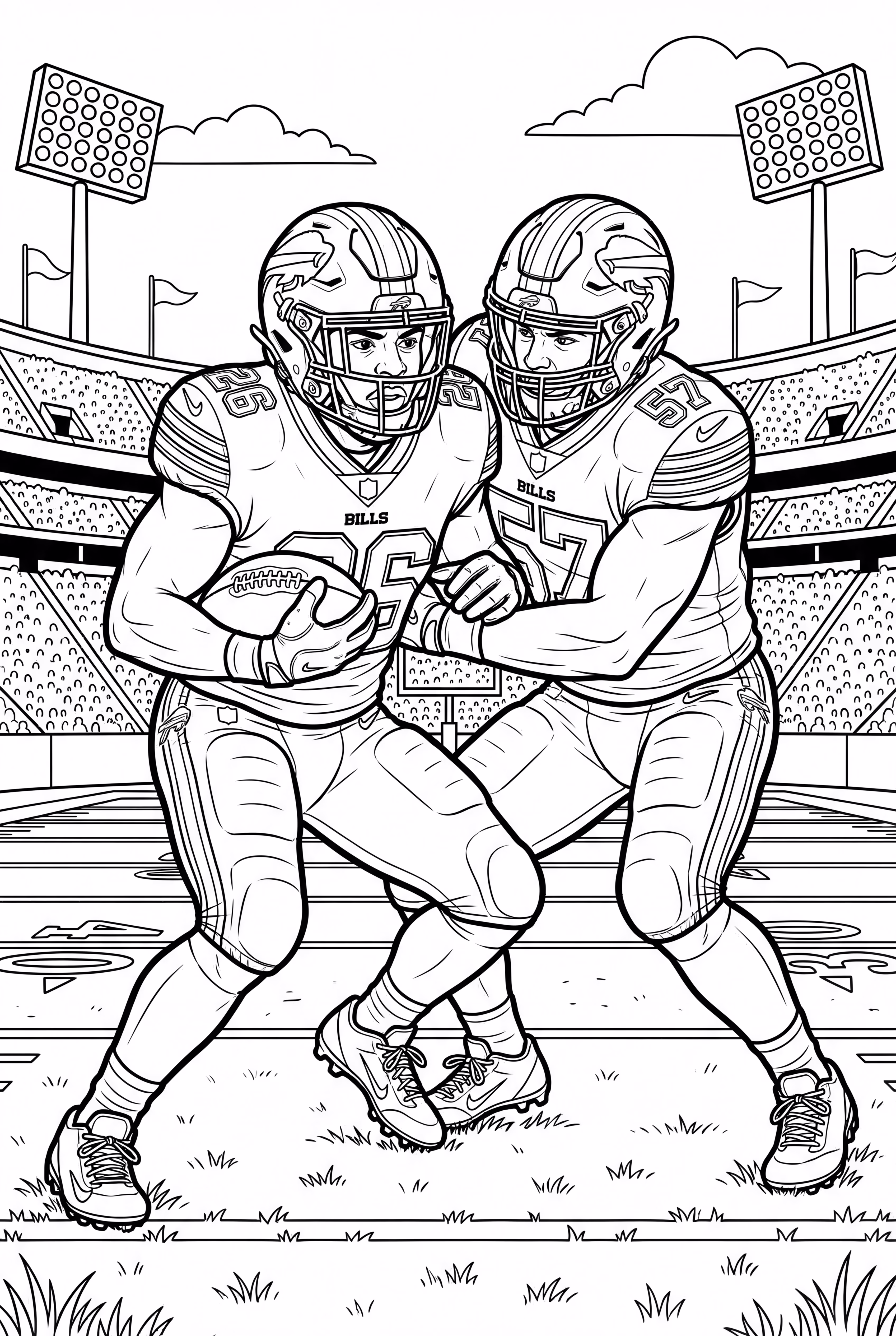 Eine dynamische Szene eines Tacklings der Buffalo Bills