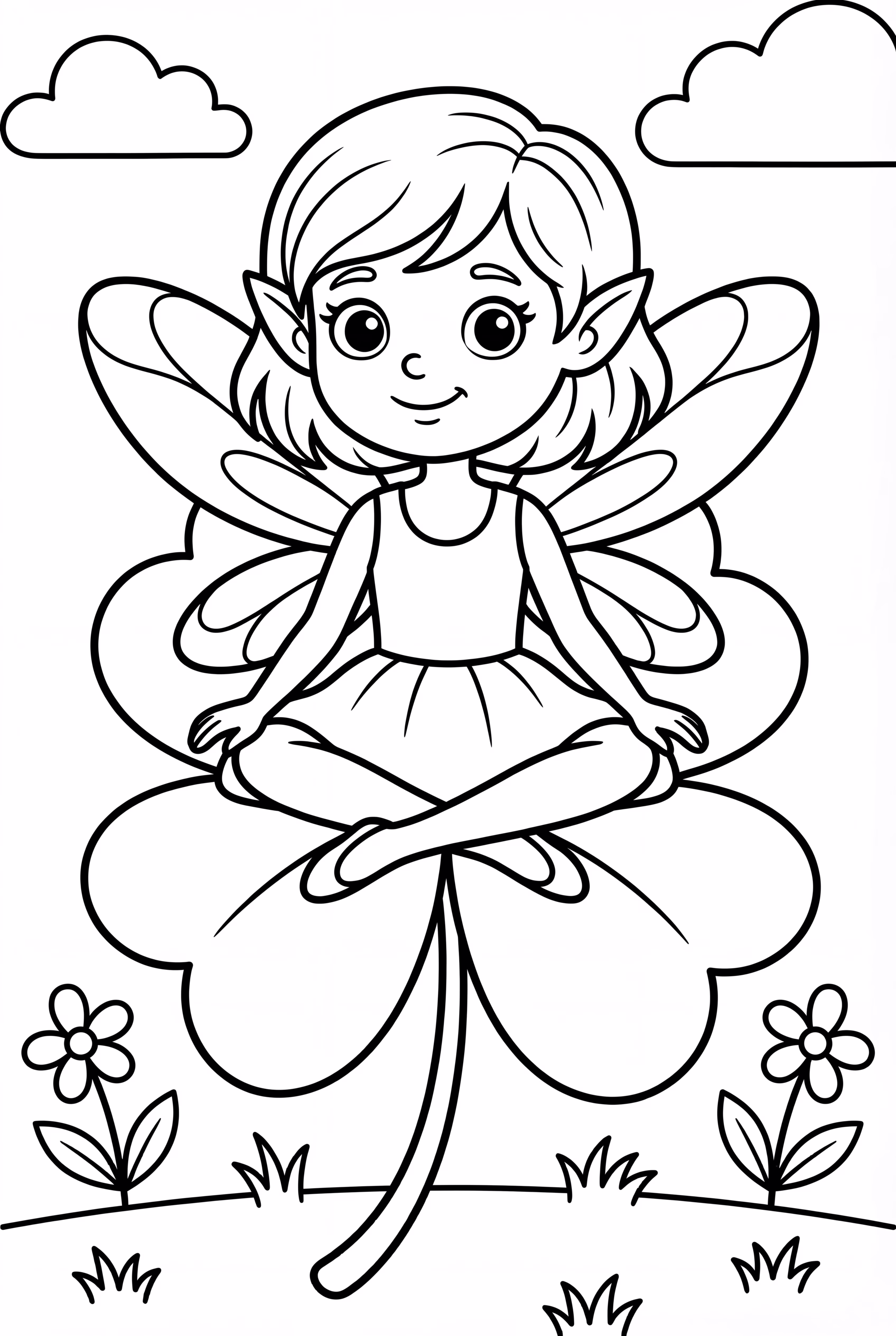 Un hada sentada en un trébol grande