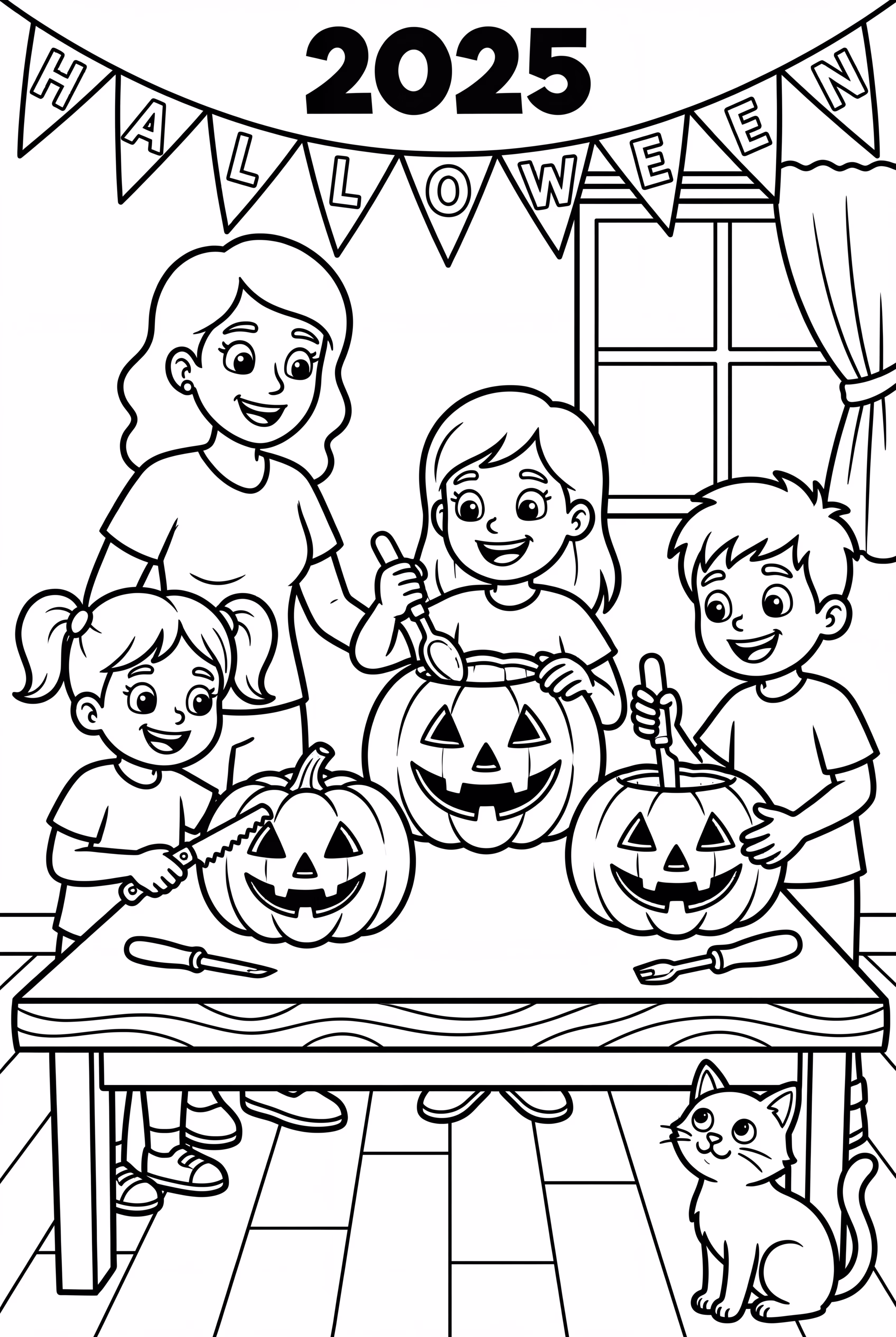 A Family Carving Pumpkins for Halloween 2025