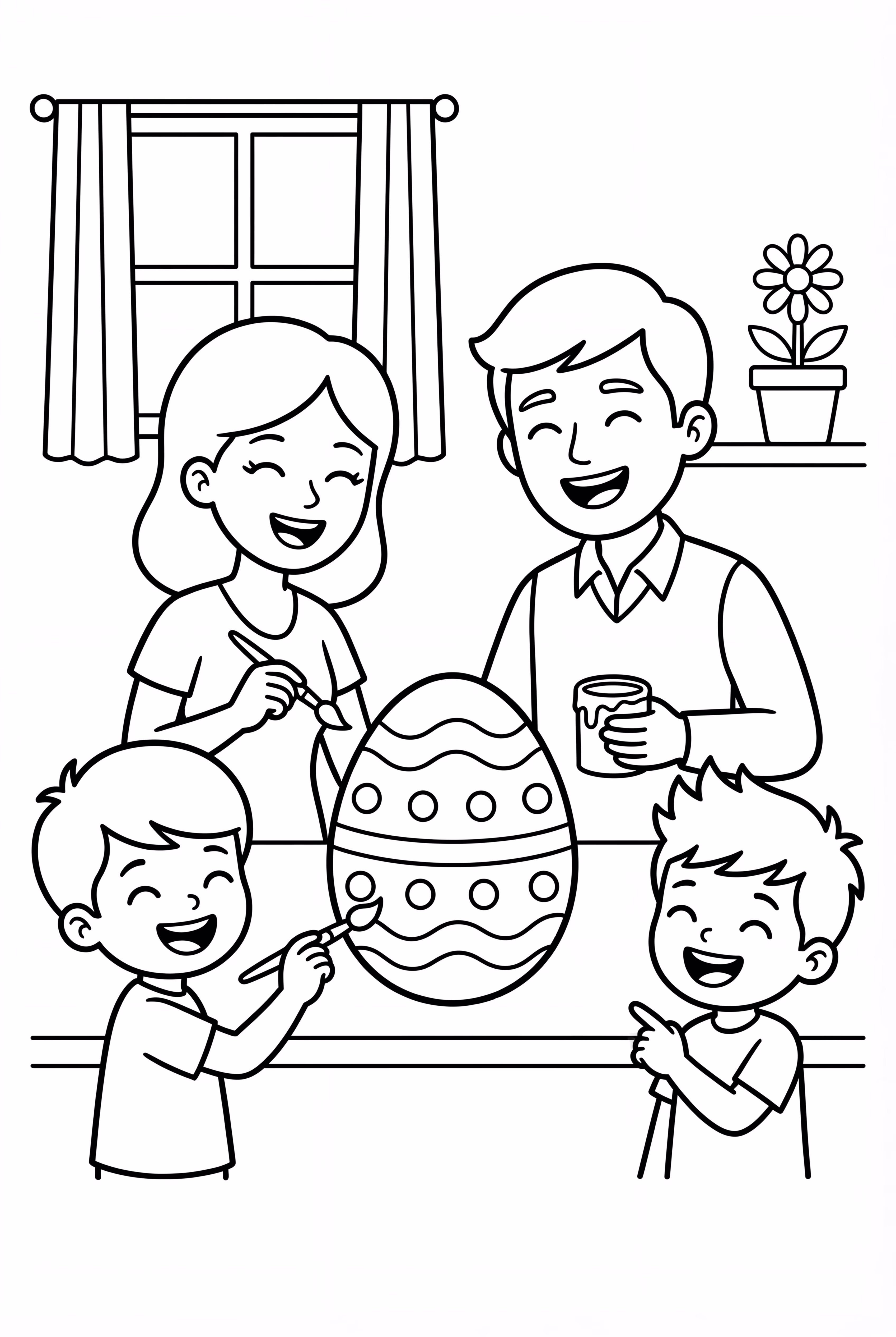 Una Familia Decorando un Huevo de Pascua