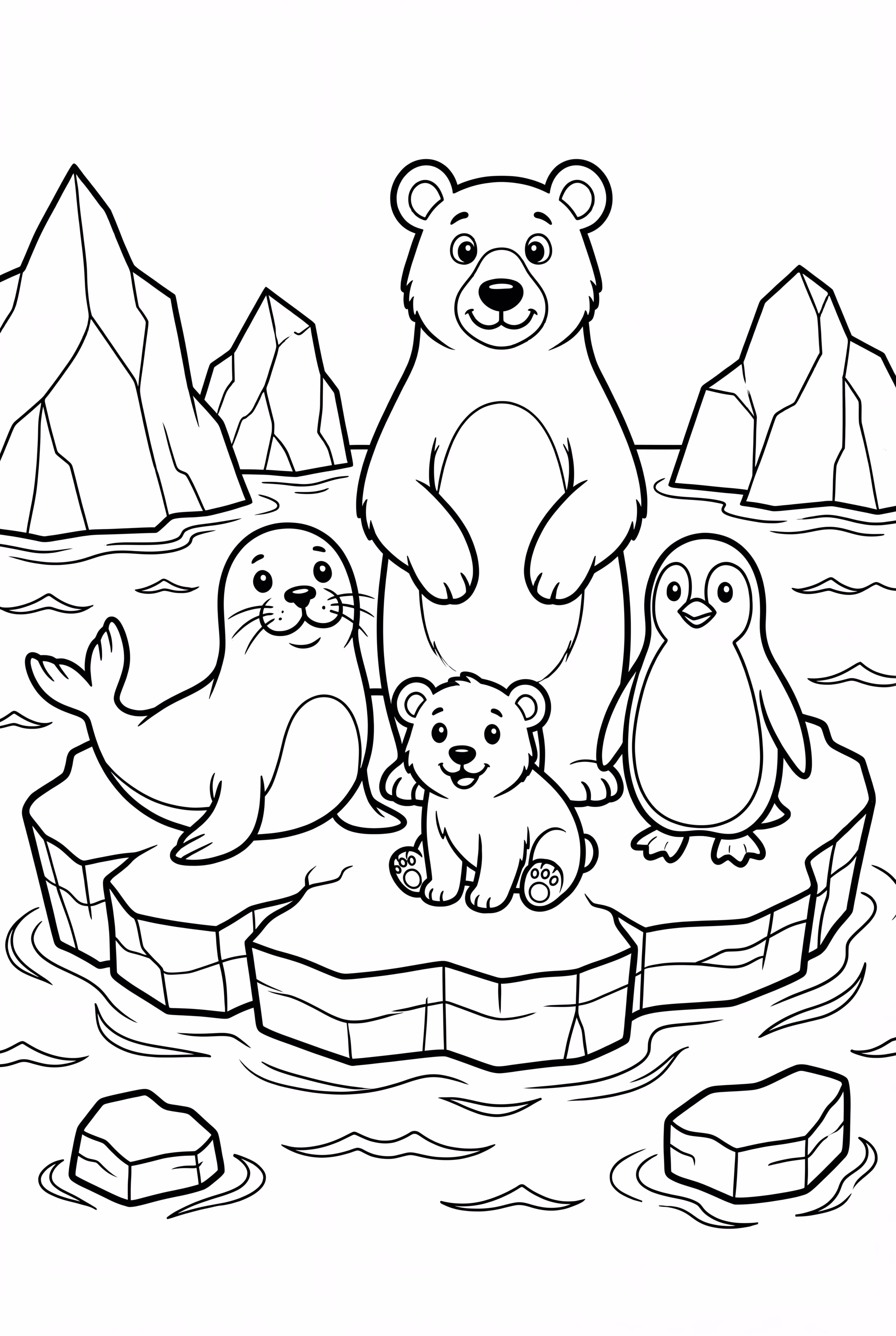 A Family of Arctic Animals on an Ice Floe
