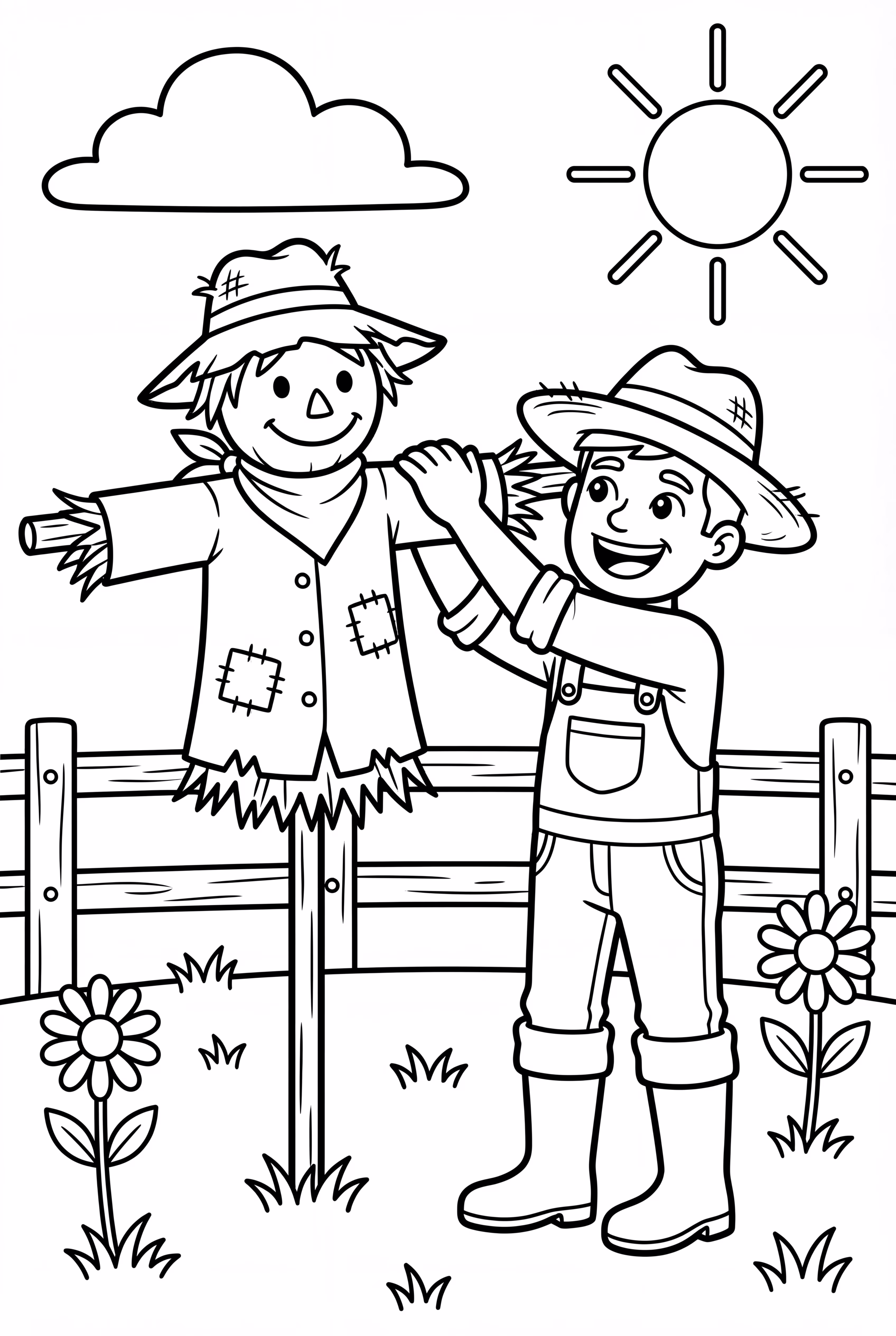 Un campesino ajustando su espantapájaros