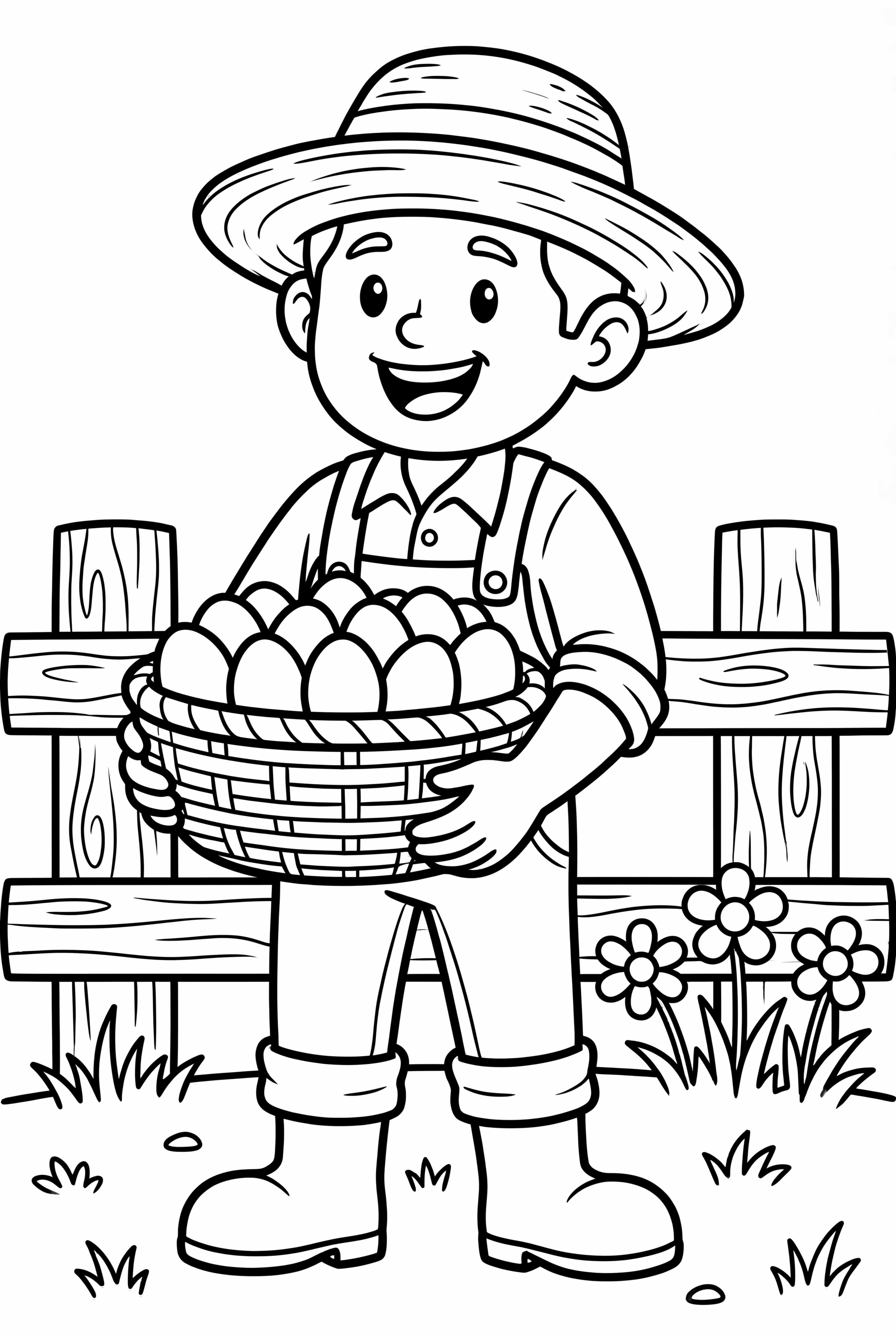 Um Fazendeiro Segurando Uma Cesta de Ovos