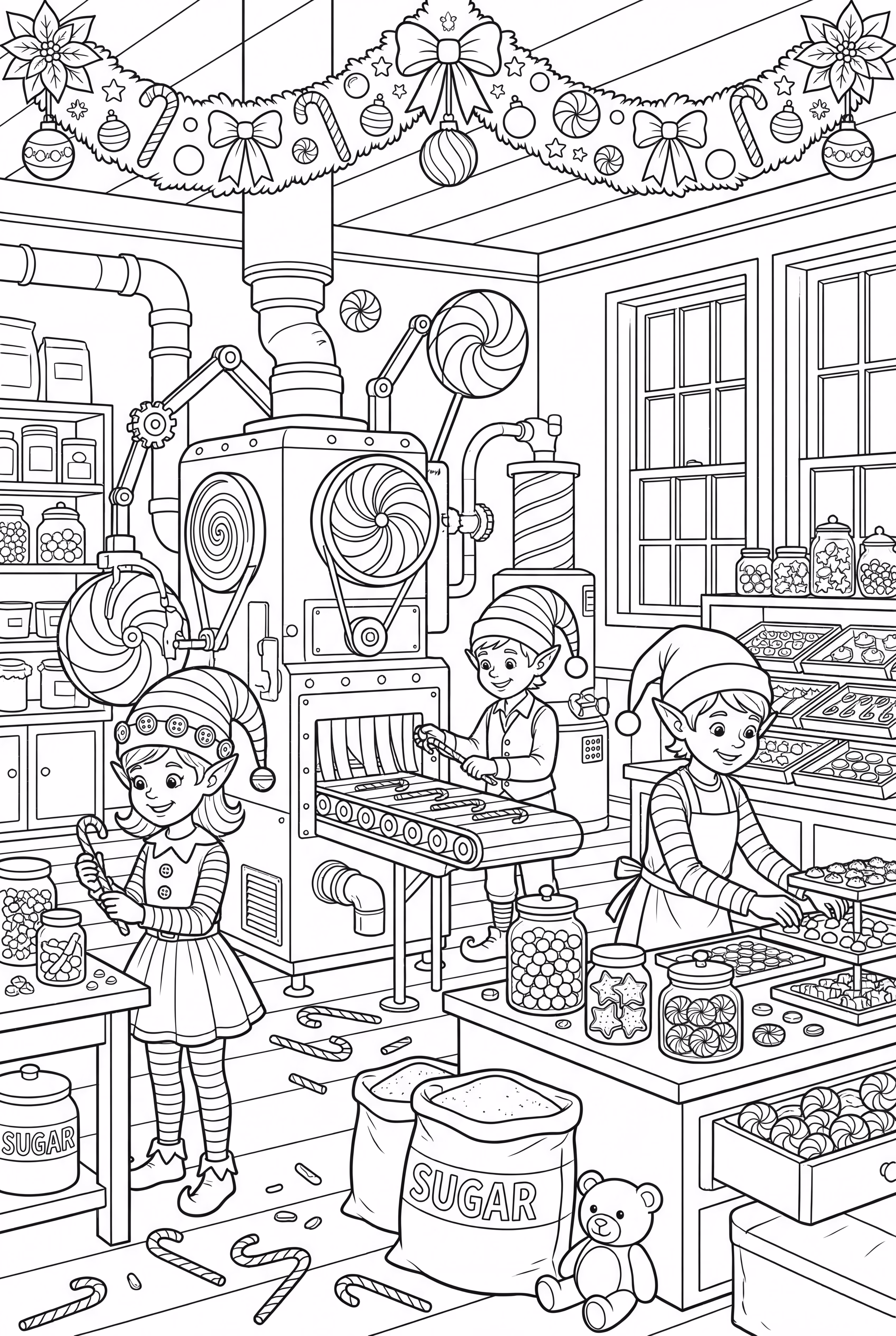 糖果手杖工厂的节日场景