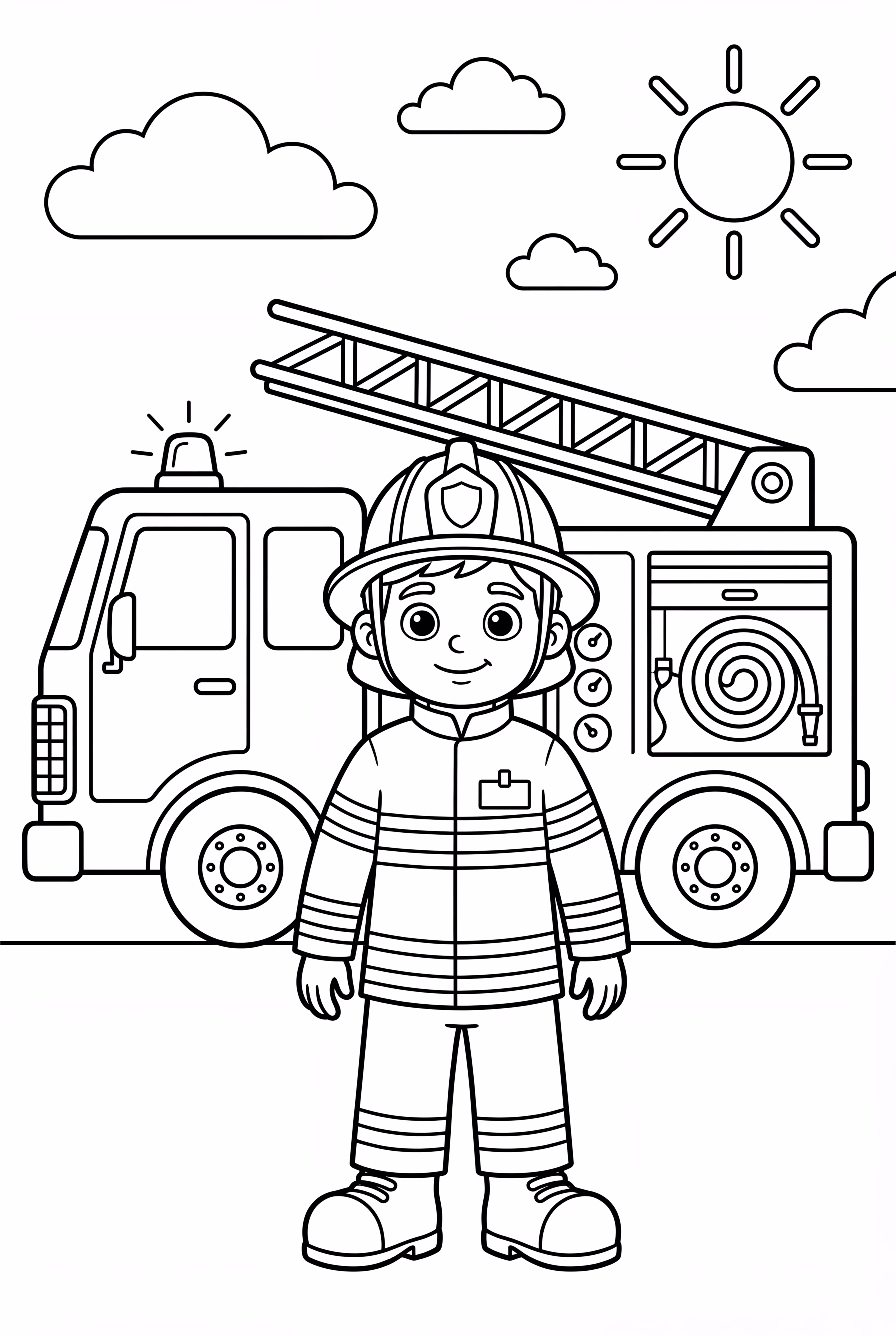 A Fire Safety Firefighter And Truck