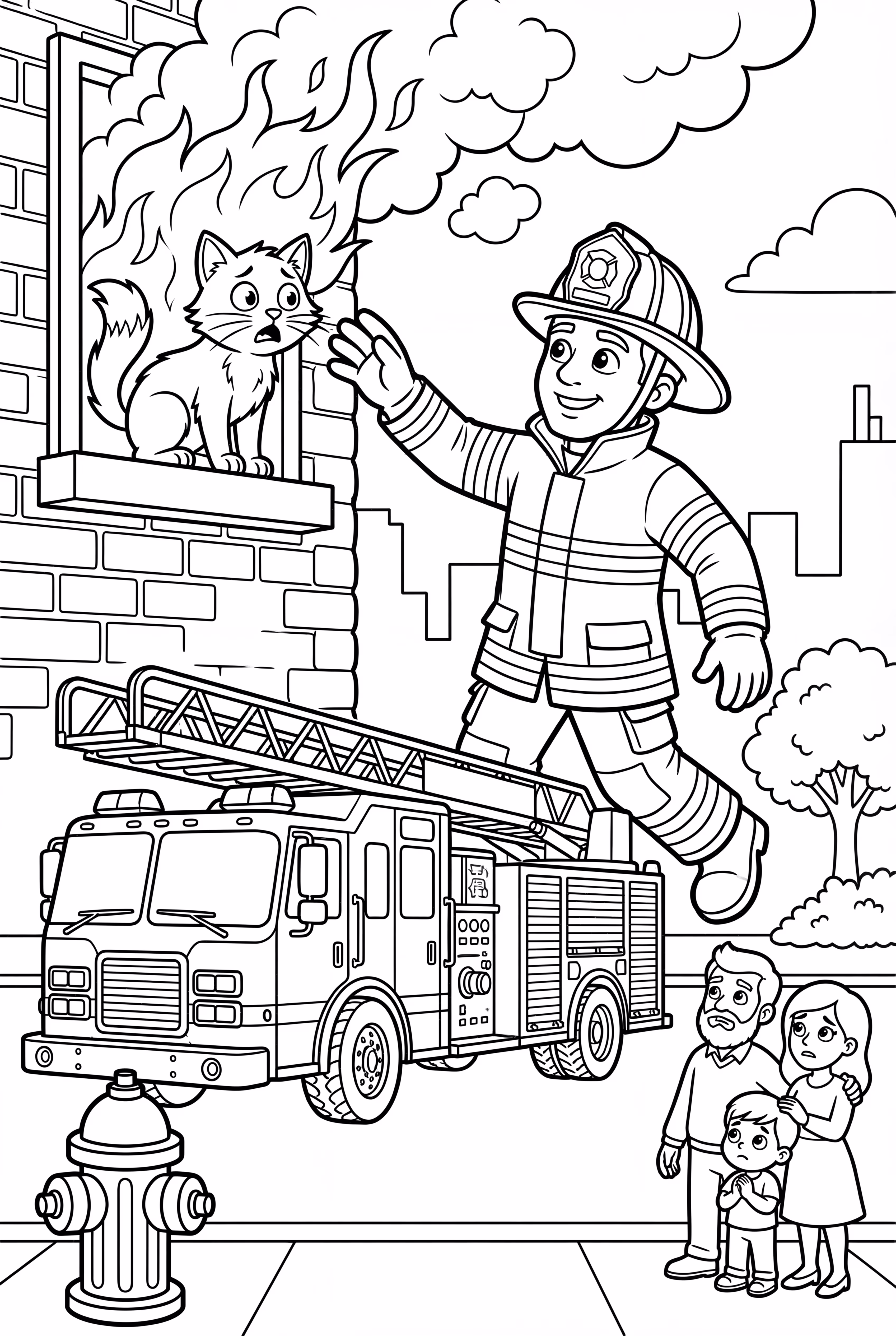A Fire Safety Firefighter Rescuing A Cat
