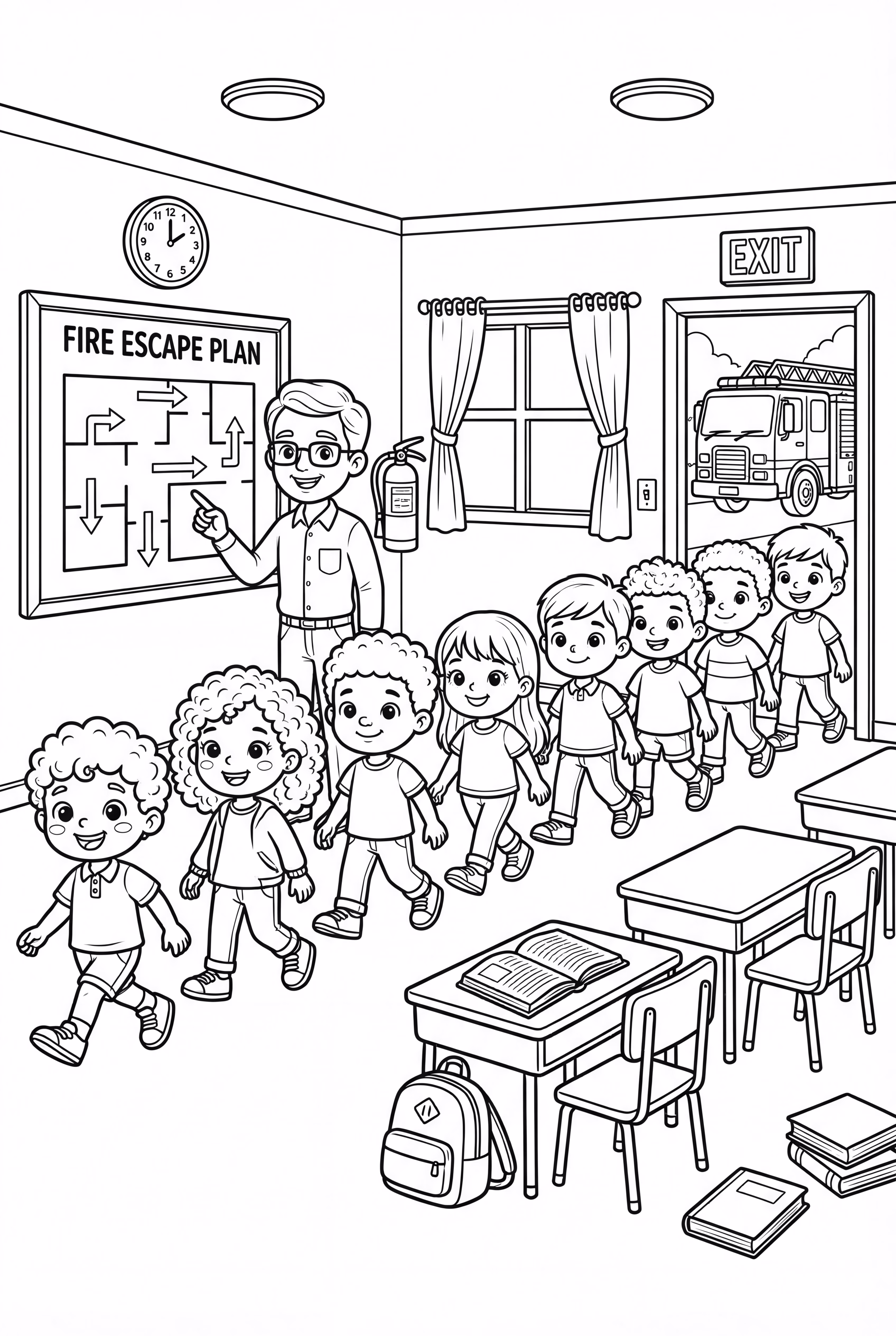 A Fire Safety Storybook Page Scene